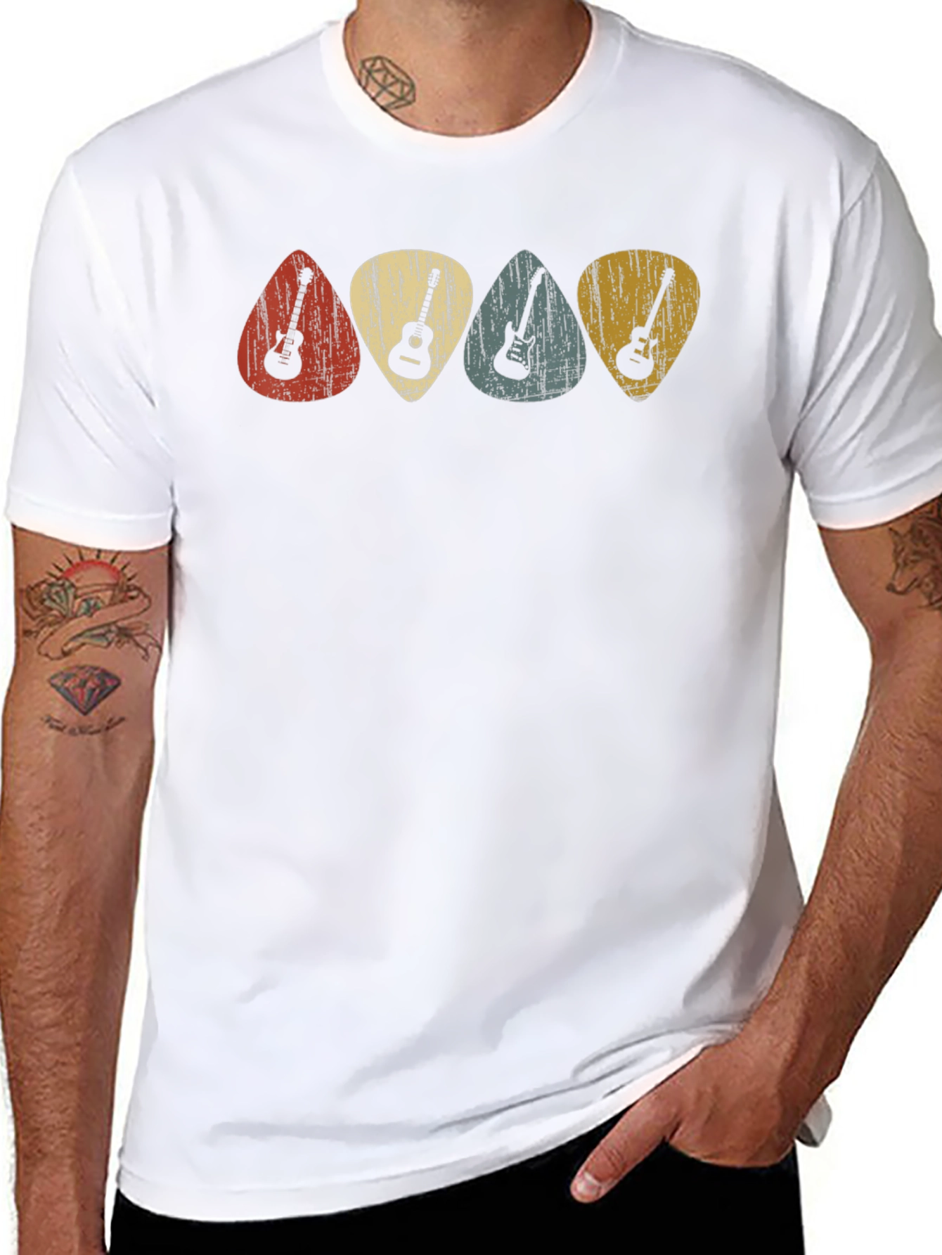 Retro Guitar Picks Graphic Tee - Classic Musician T-Shirt