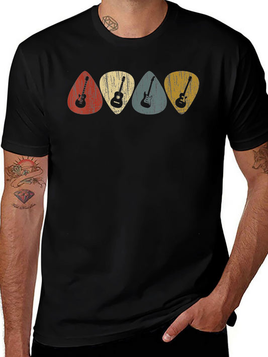 Retro Guitar Picks Graphic Tee - Classic Musician T-Shirt