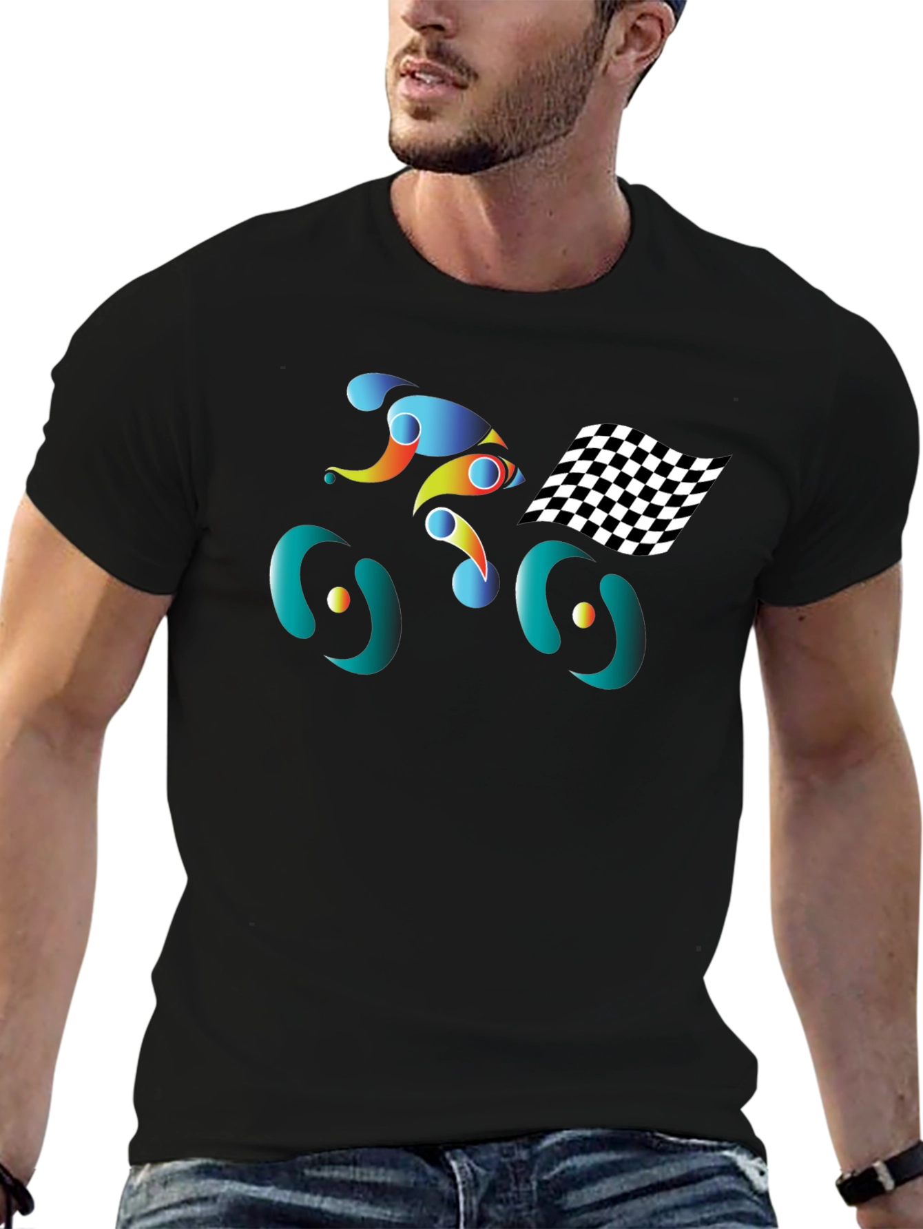 Abstract Cycling Graphic Tee - Black