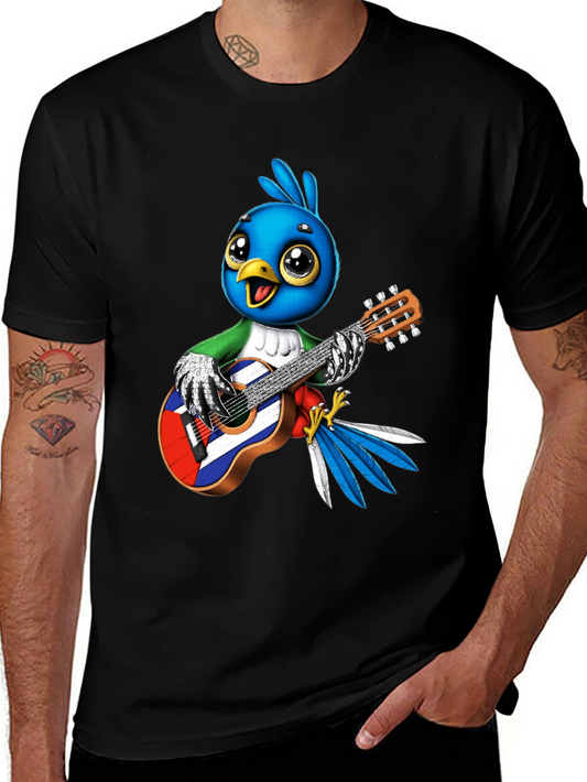Cartoon Bird Playing Guitar Graphic Tee