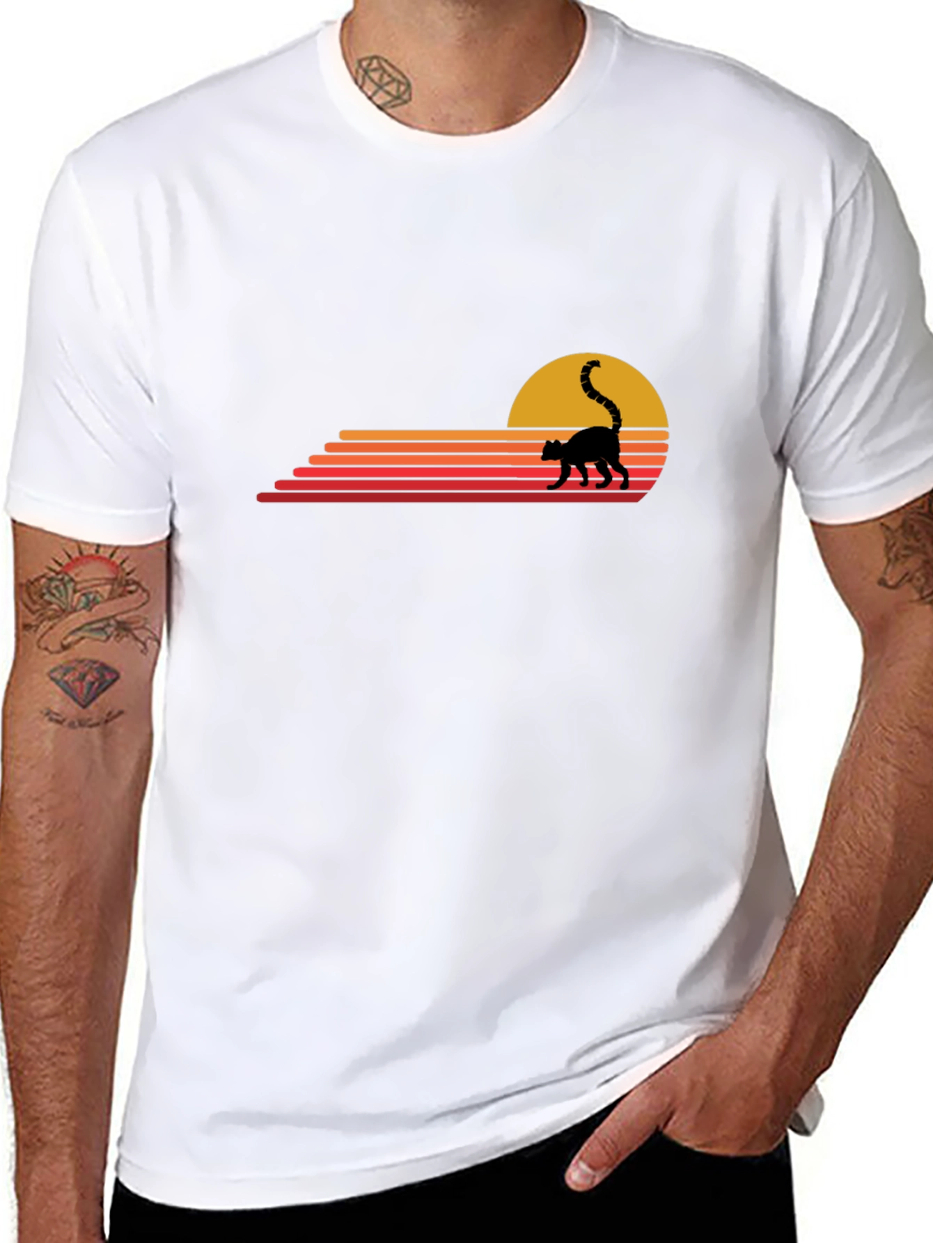 Retro Lemur Sunset Graphic Tee - Black