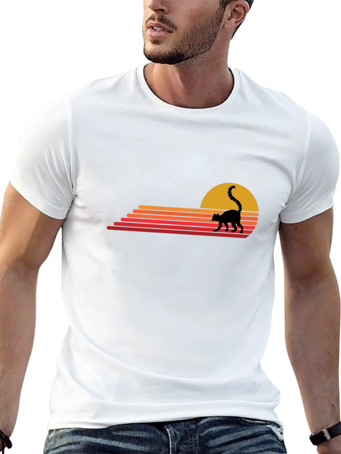Retro Lemur Sunset Graphic Tee - Black