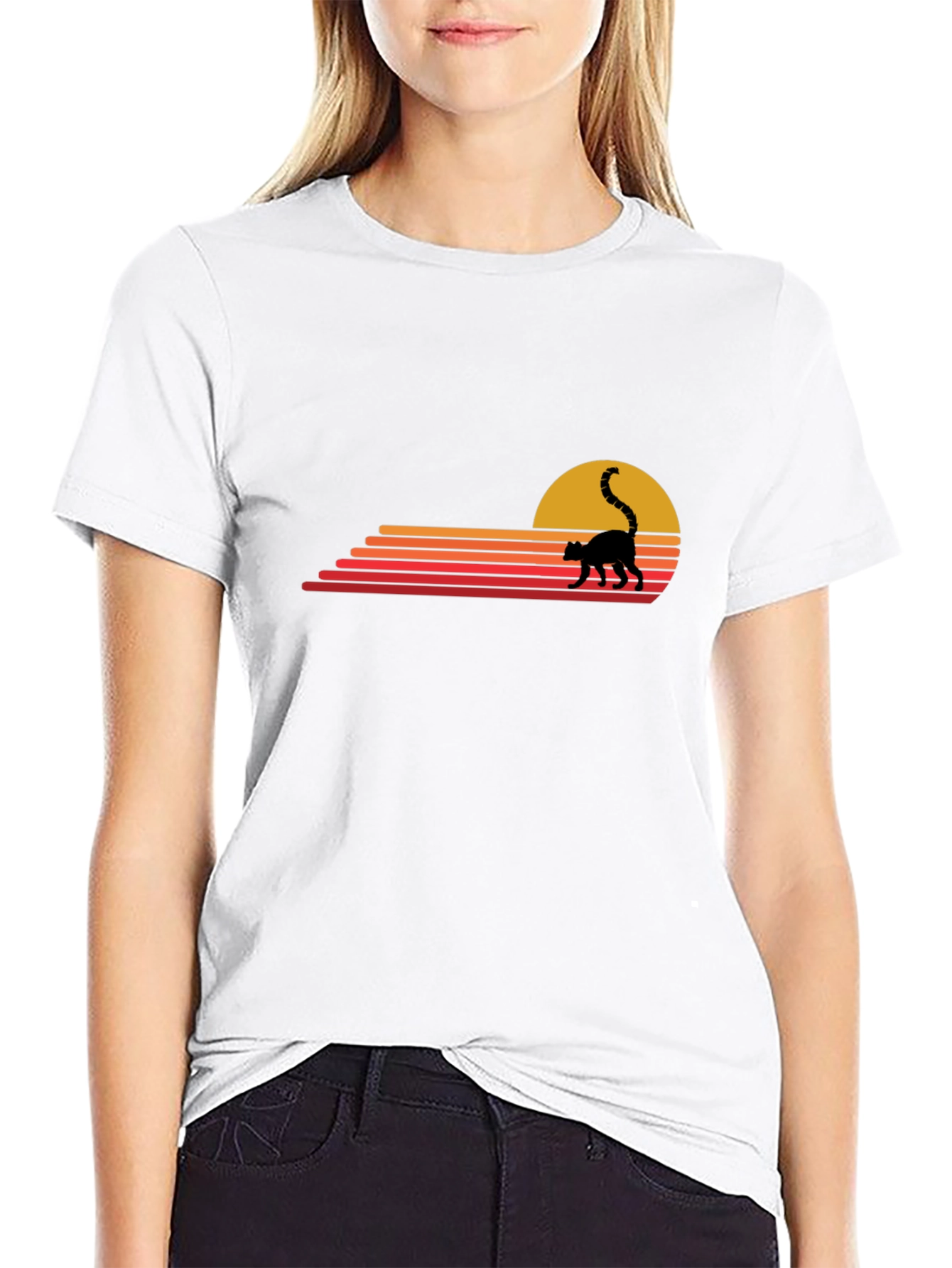 Retro Lemur Sunset Graphic Tee - Black