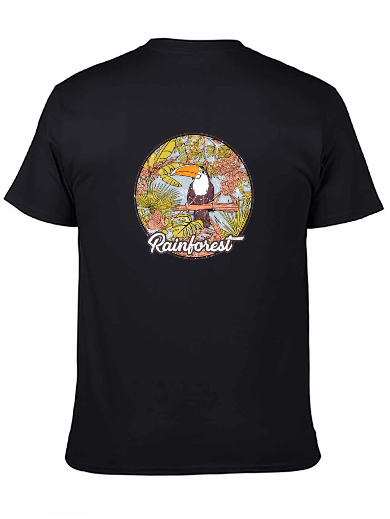 Rainforest Toucan Graphic Tee - Black Cotton T-Shirt