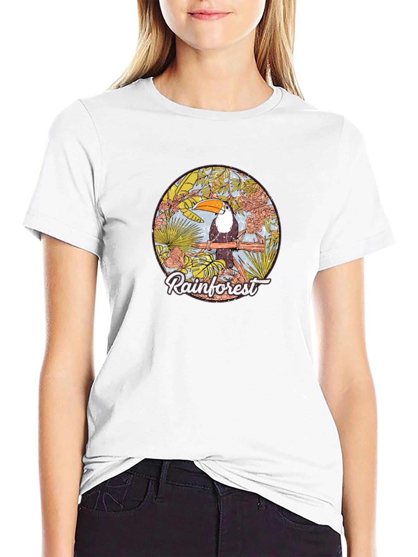 Rainforest Toucan Graphic Tee - Black Cotton T-Shirt
