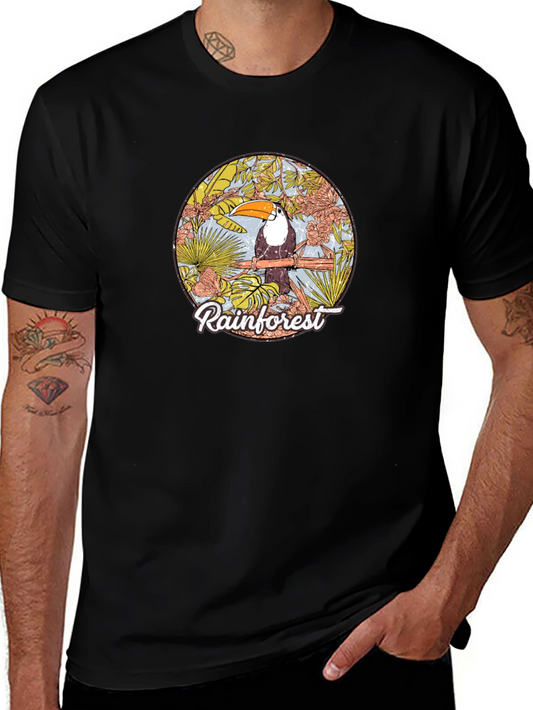 Rainforest Toucan Graphic Tee - Black Cotton T-Shirt