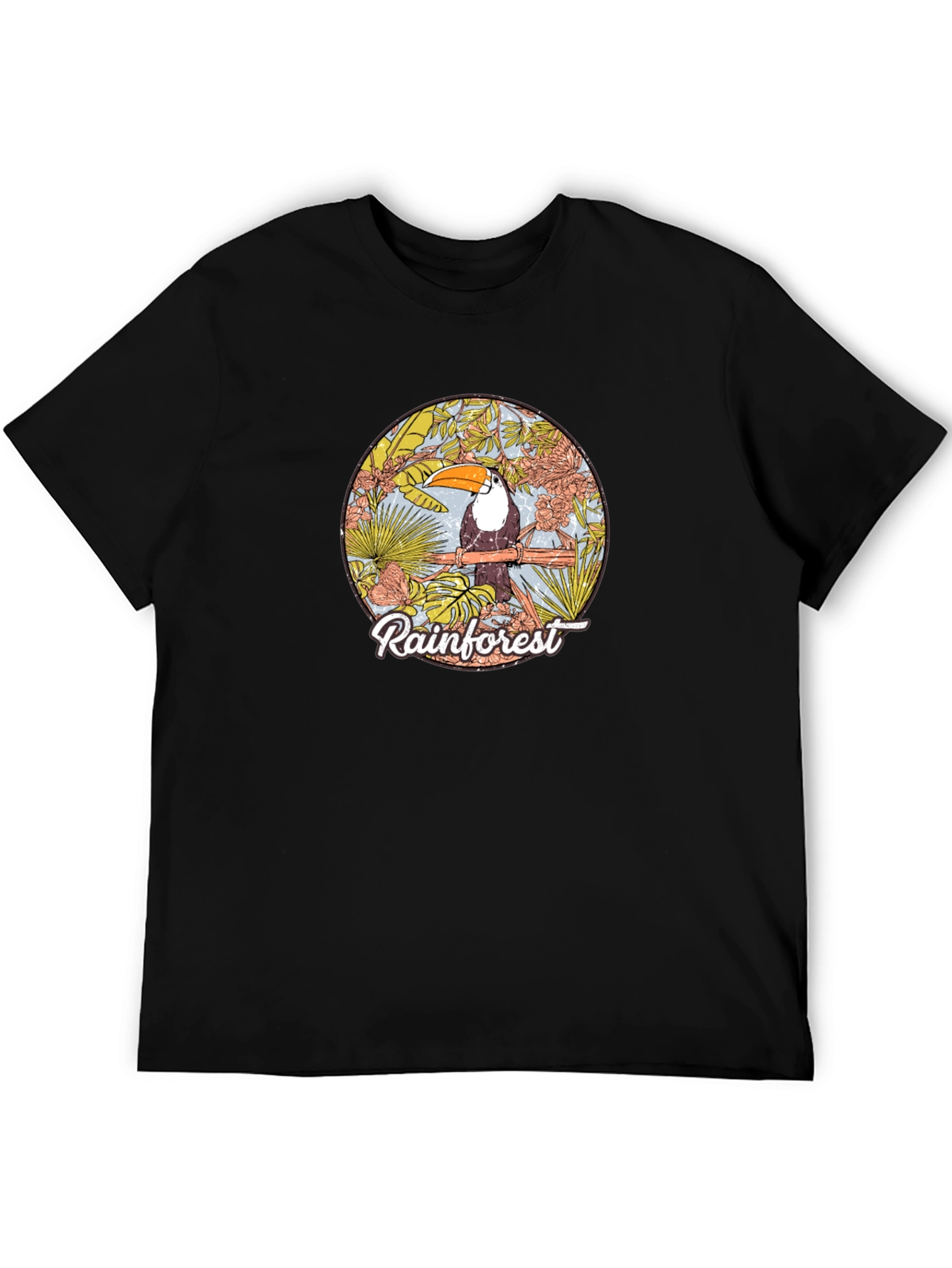 Rainforest Toucan Graphic Tee - Black Cotton T-Shirt