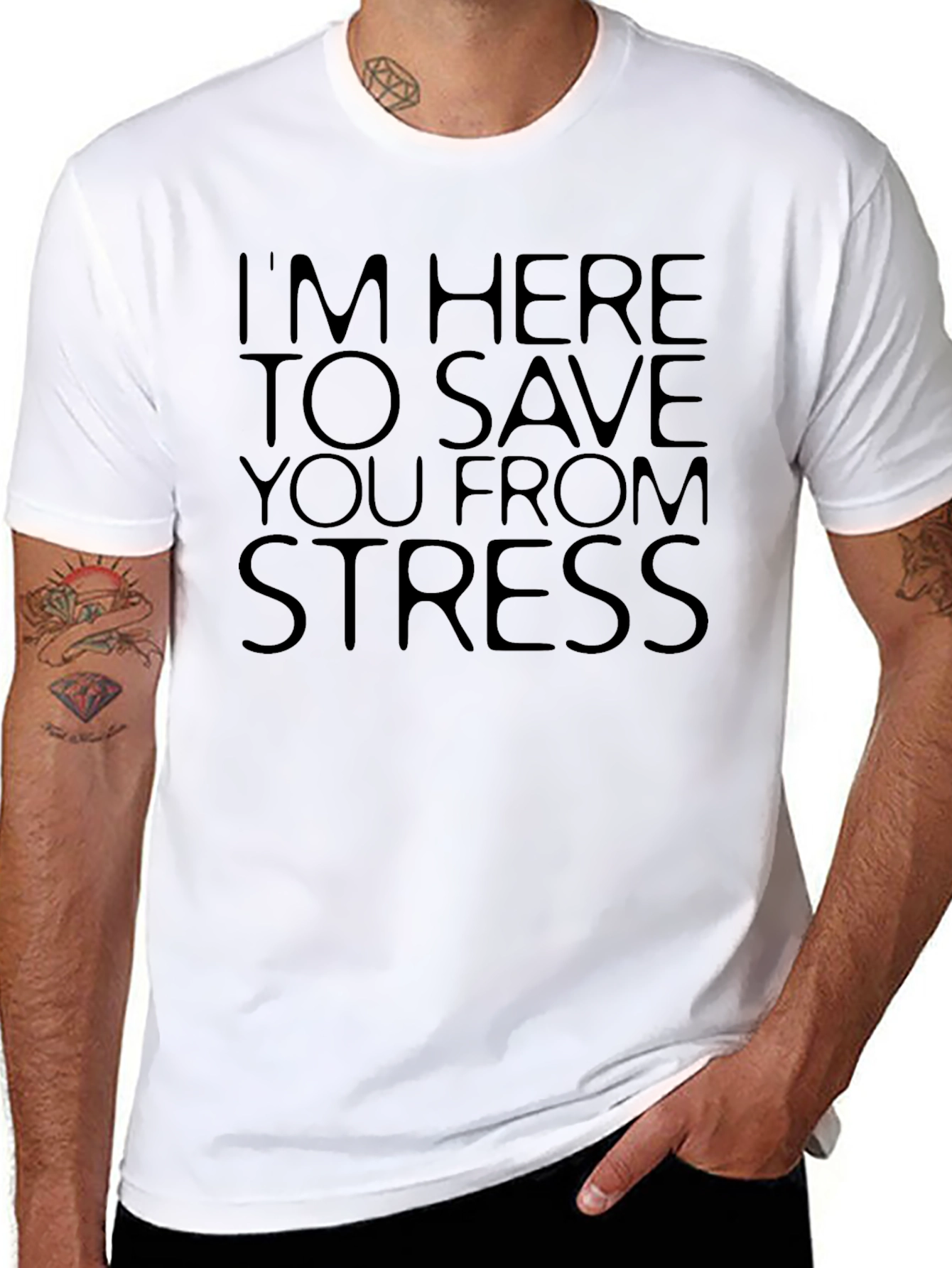 Im Here to Save You From Stress Black T-Shirt