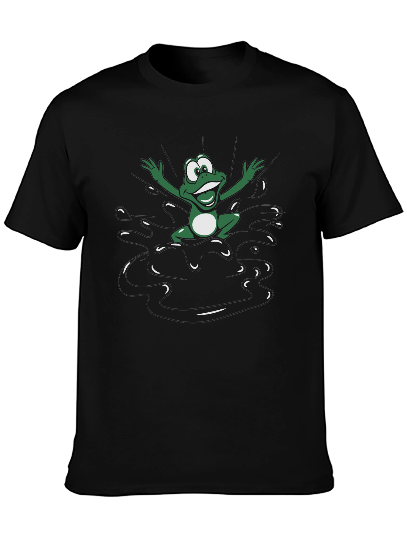Frog Splash Graphic Tee - Black Cotton T-Shirt