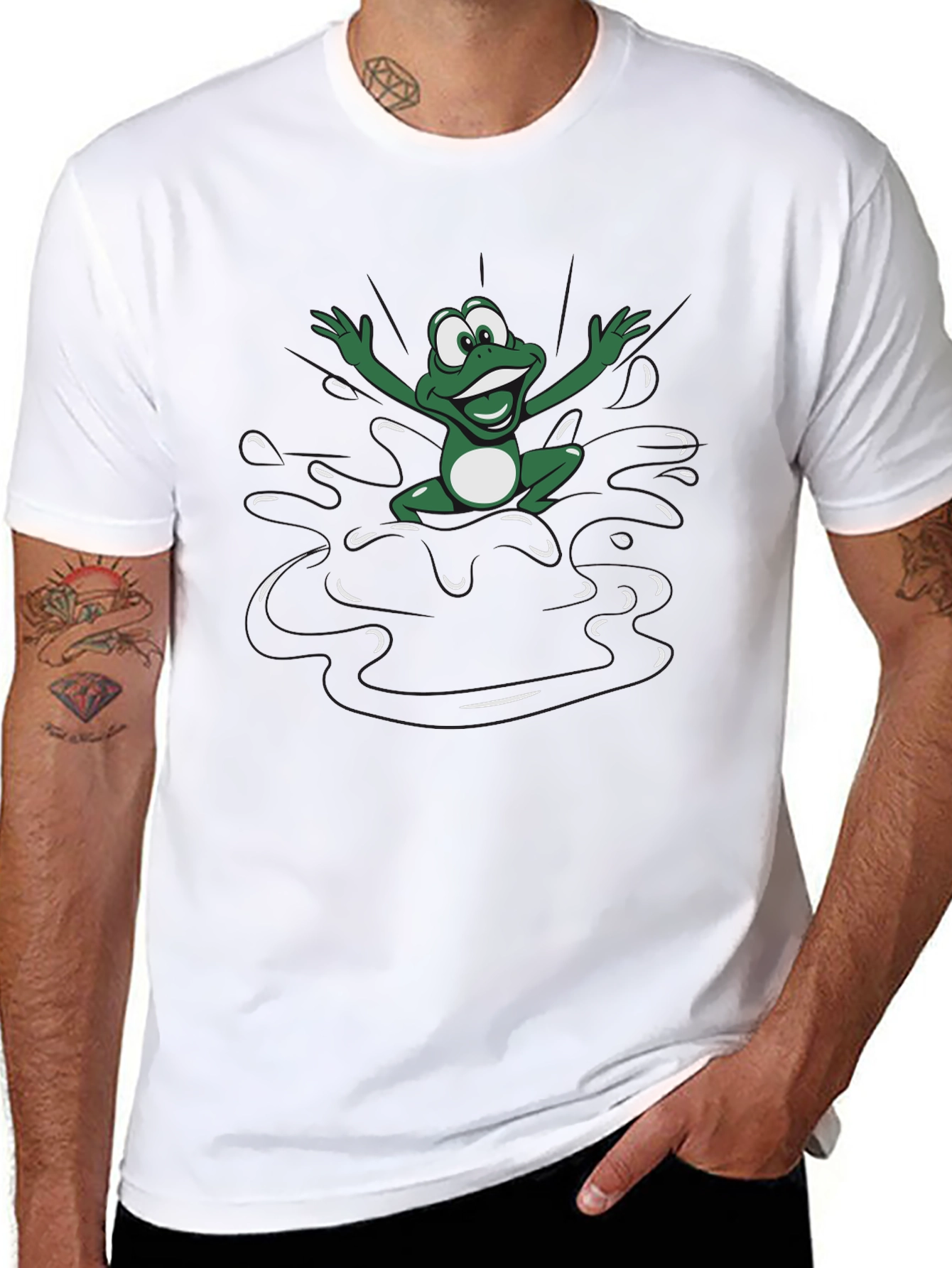 Frog Splash Graphic Tee - Black Cotton T-Shirt