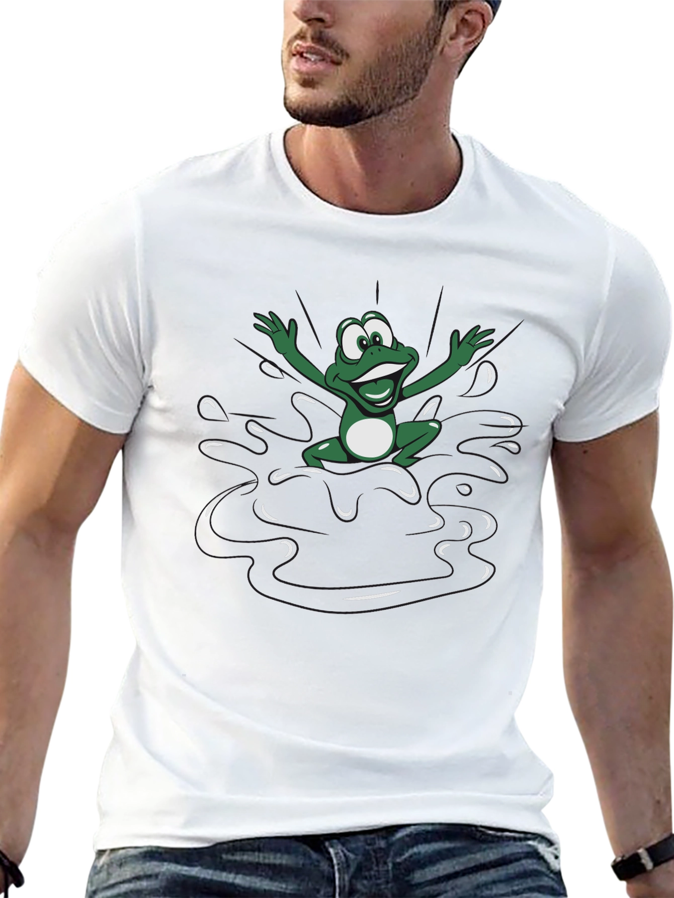 Frog Splash Graphic Tee - Black Cotton T-Shirt