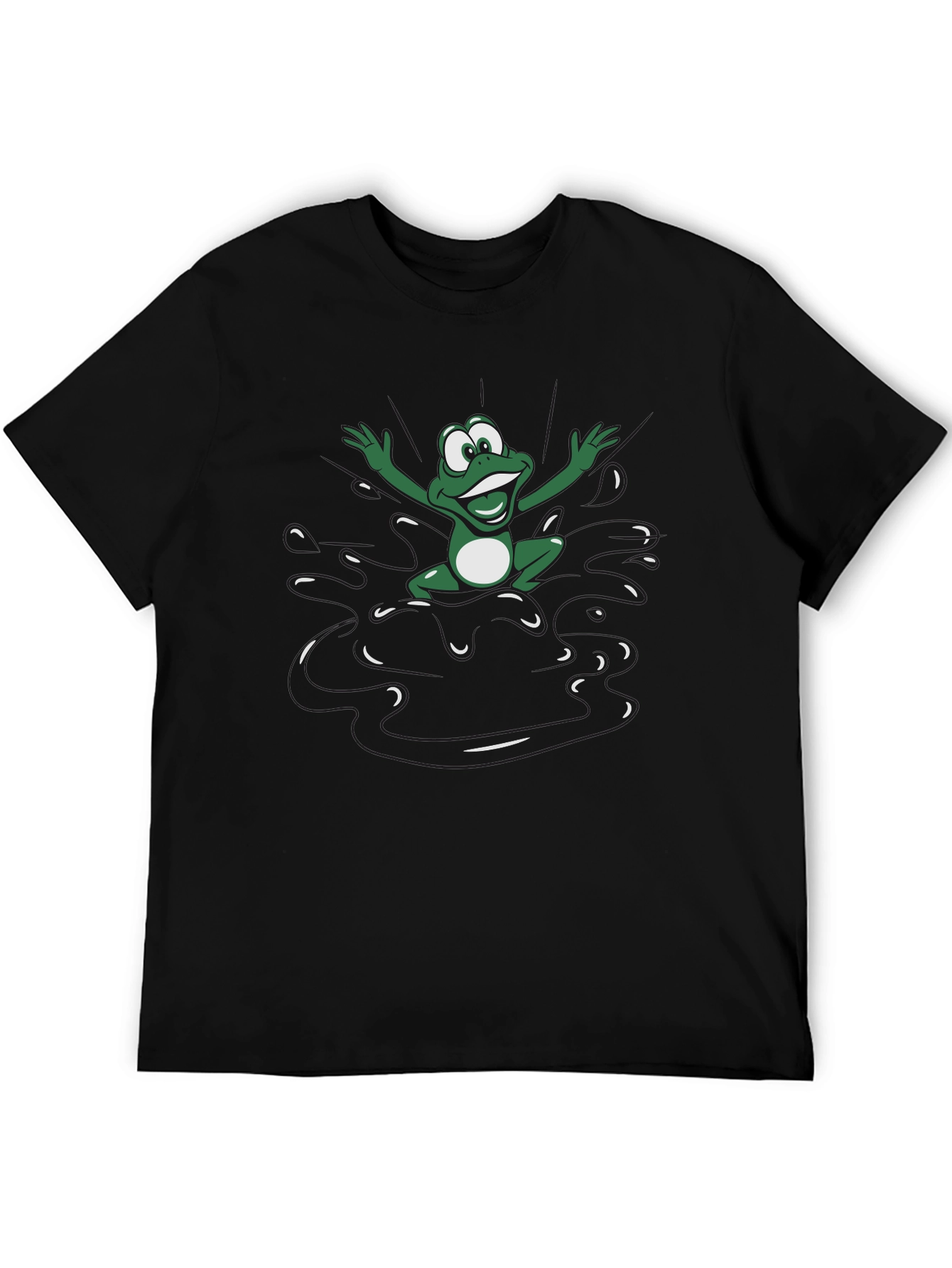Frog Splash Graphic Tee - Black Cotton T-Shirt