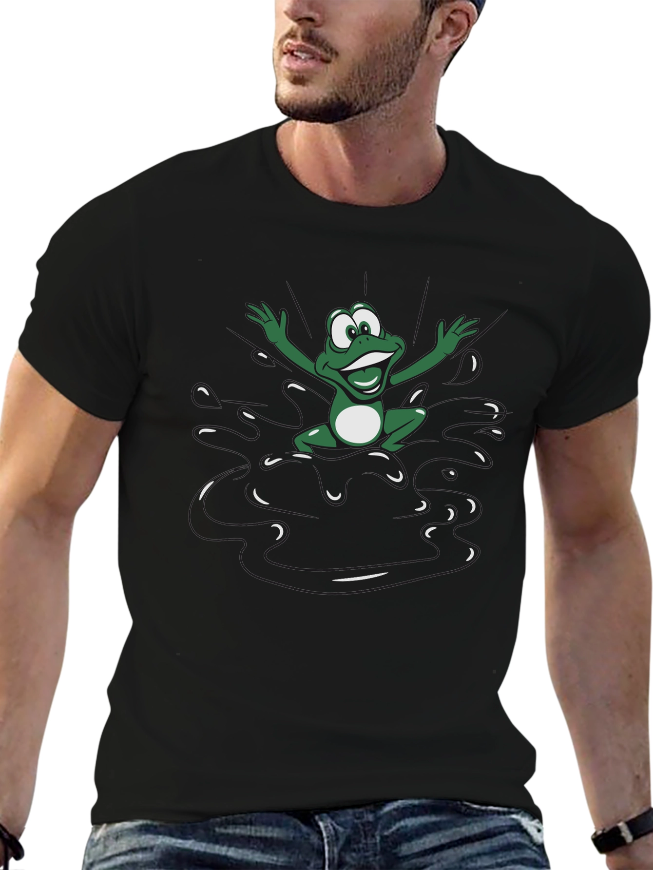 Frog Splash Graphic Tee - Black Cotton T-Shirt