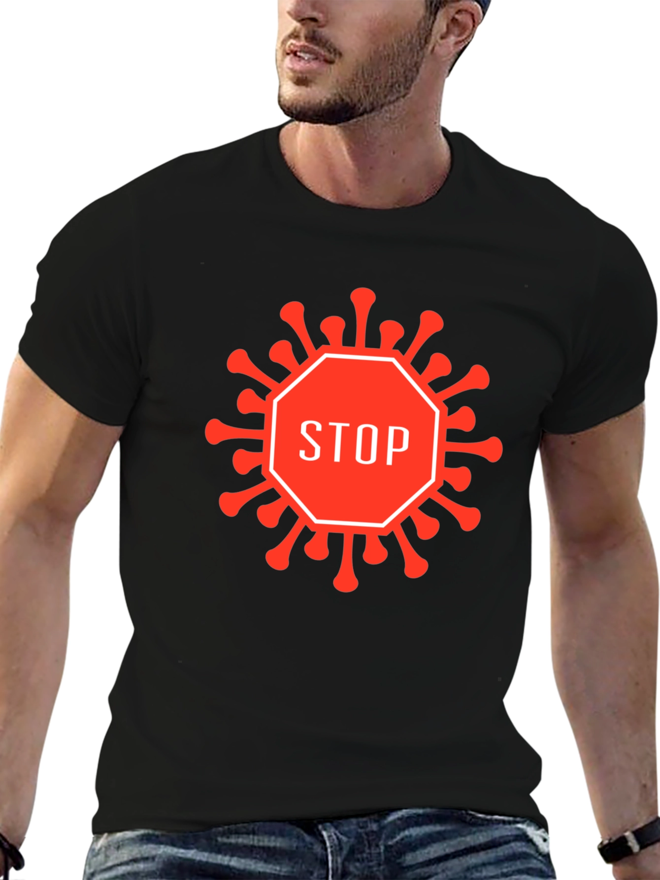 Stop Virus Graphic T-Shirt - Black
