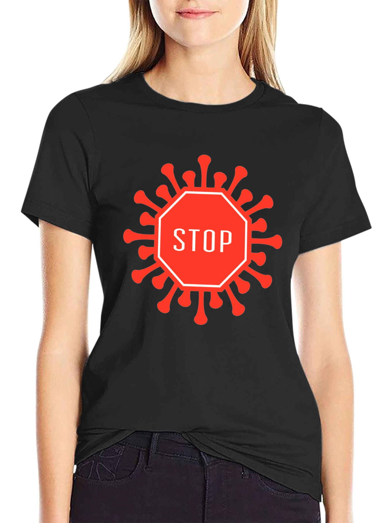 Stop Virus Graphic T-Shirt - Black