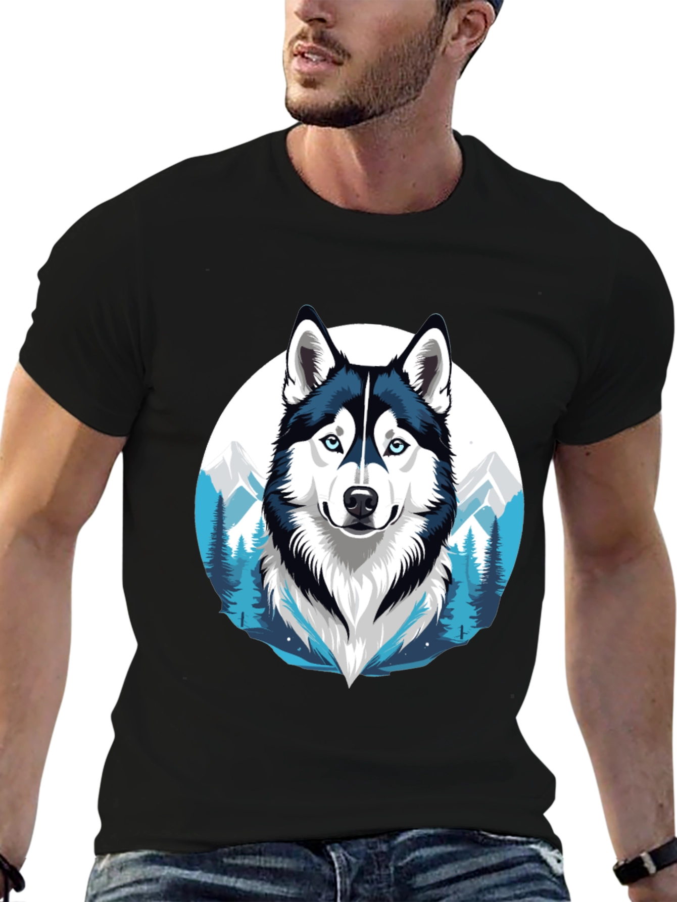 Husky Graphic Tee - Mountain Dog Design