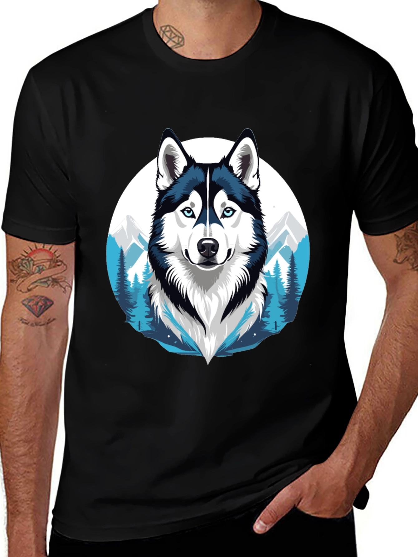 Husky Graphic Tee - Mountain Dog Design