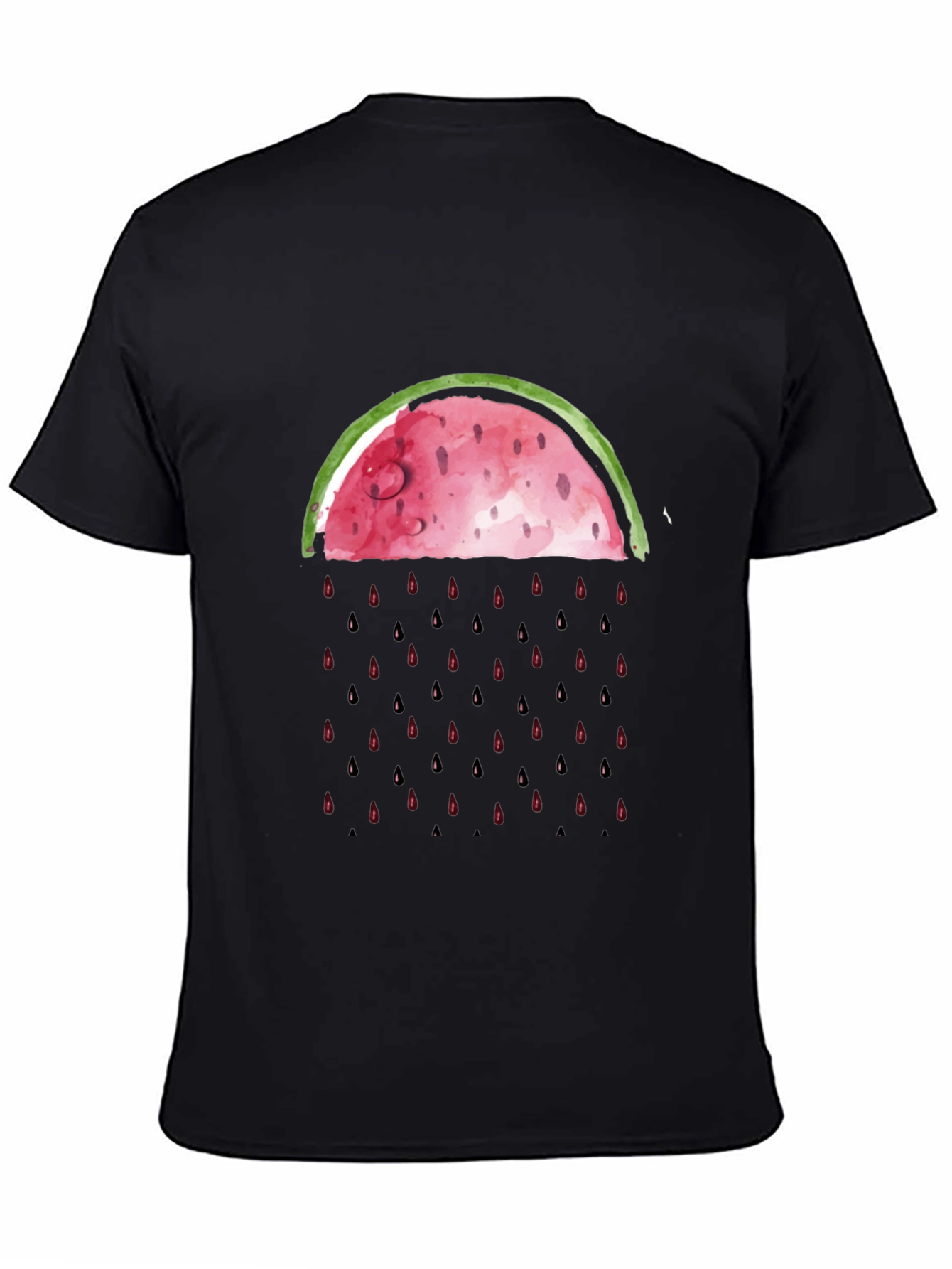 Watermelon Rain Graphic Tee - Black Cotton Shirt