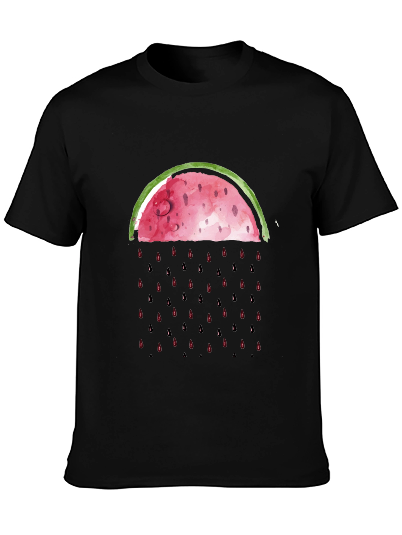 Watermelon Rain Graphic Tee - Black Cotton Shirt