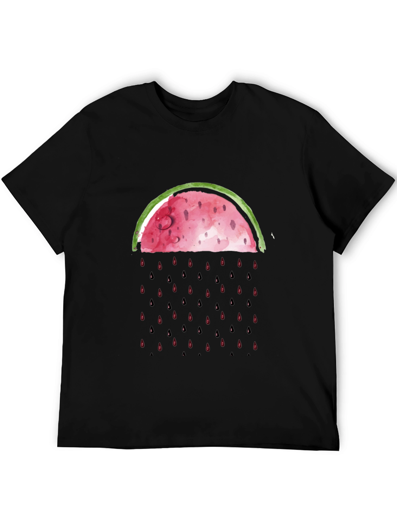 Watermelon Rain Graphic Tee - Black Cotton Shirt