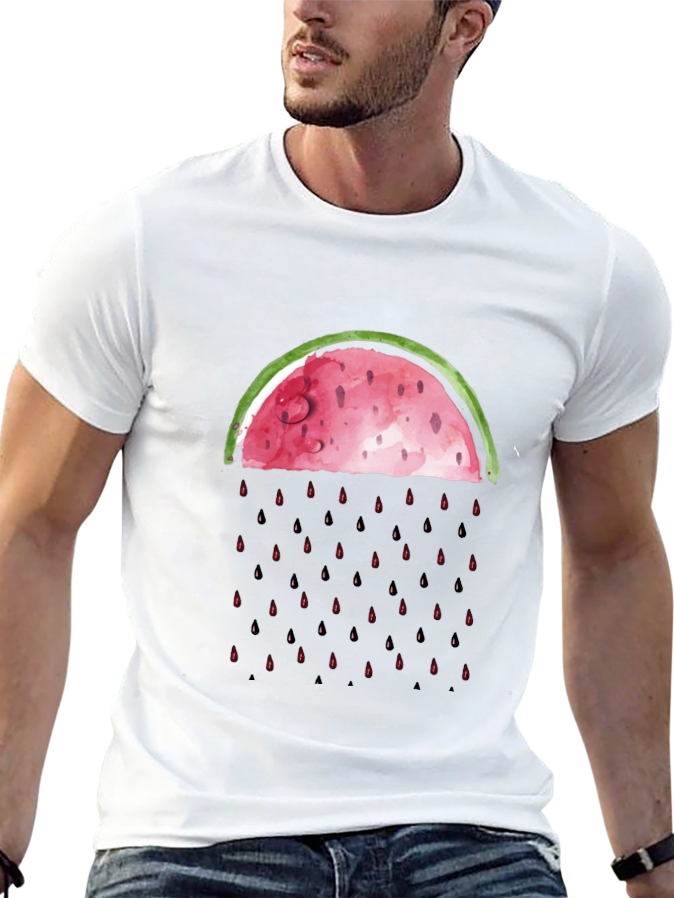 Watermelon Rain Graphic Tee - Black Cotton Shirt