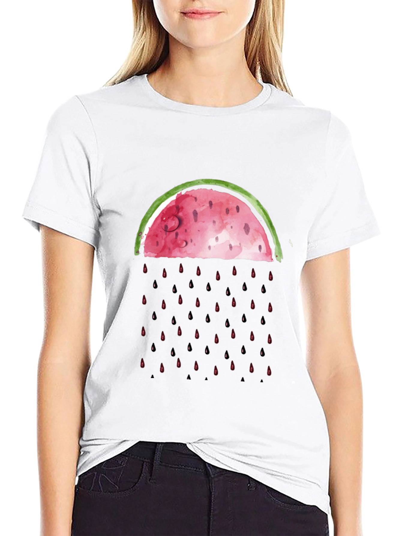 Watermelon Rain Graphic Tee - Black Cotton Shirt