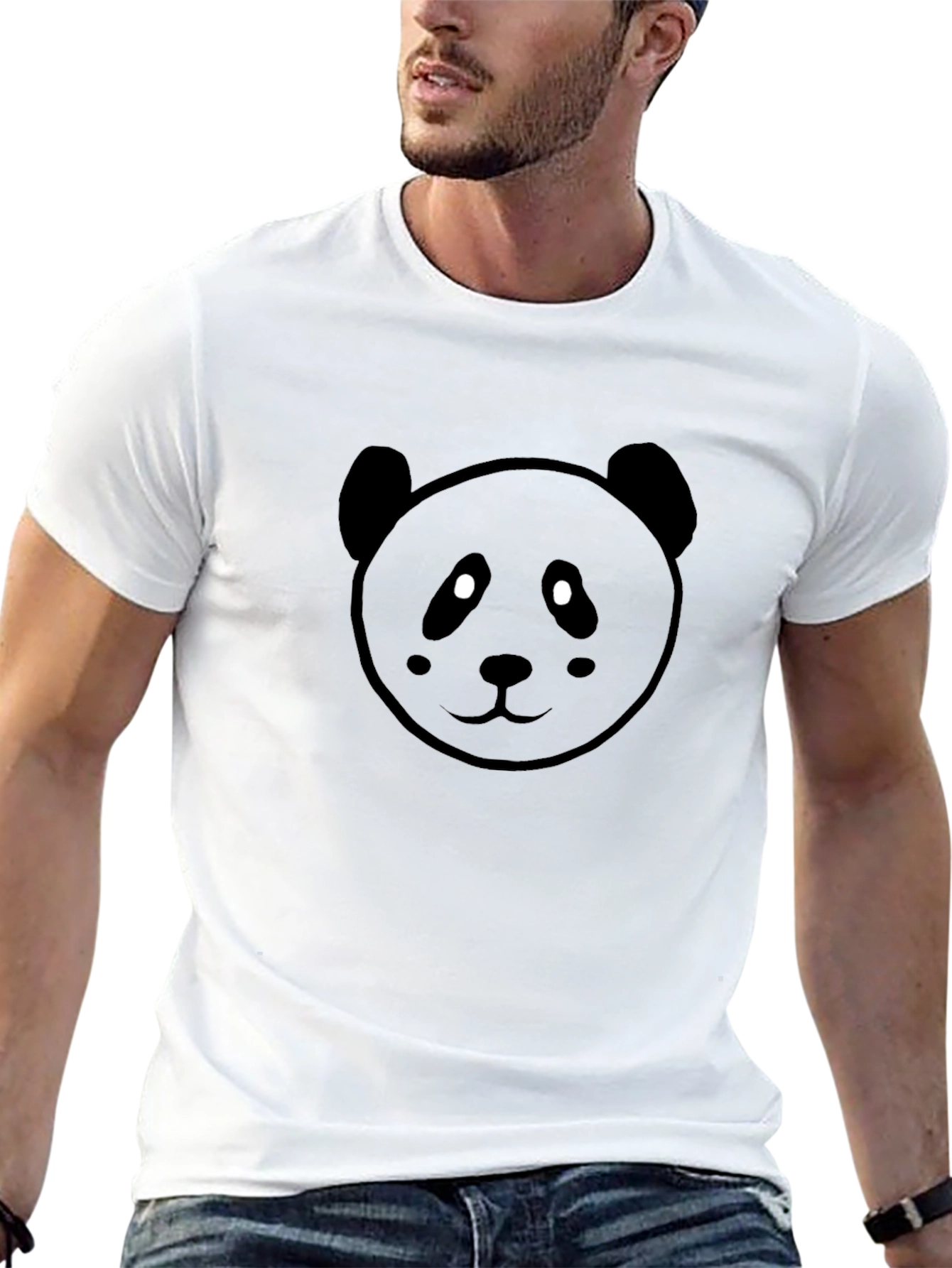 Cute Panda Face Graphic Black T-Shirt
