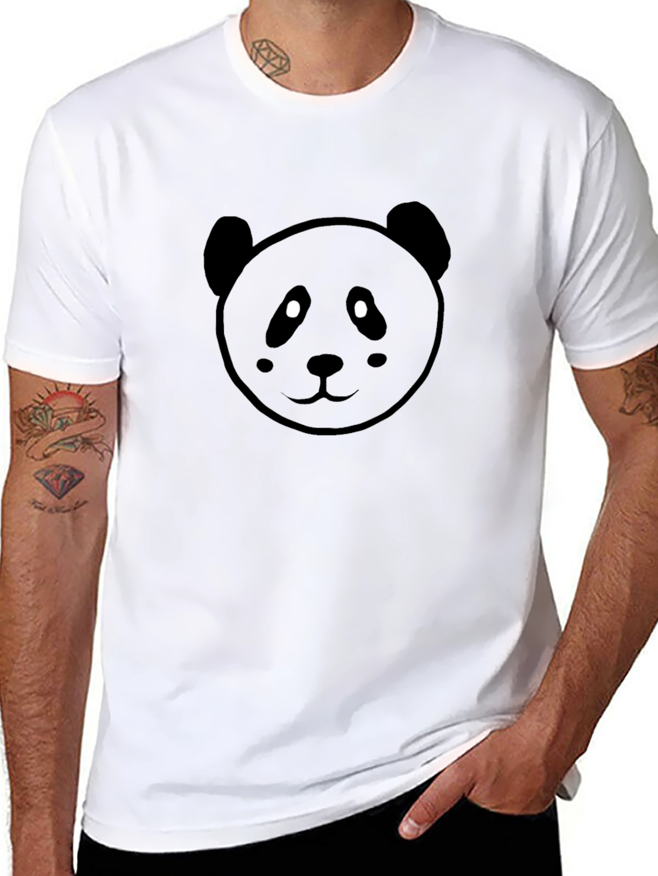 Cute Panda Face Graphic Black T-Shirt