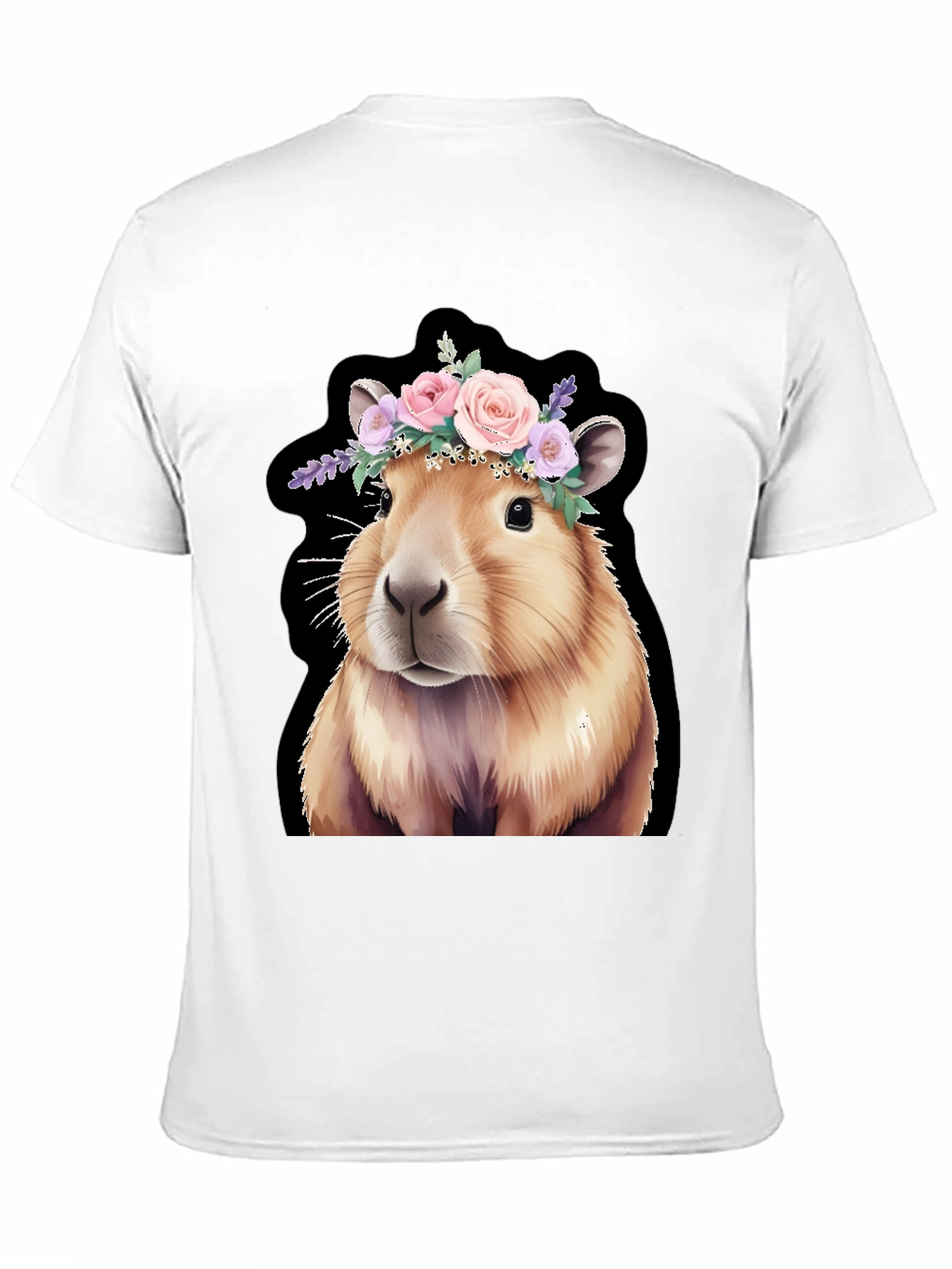 Capybara Floral Crown Black T-Shirt