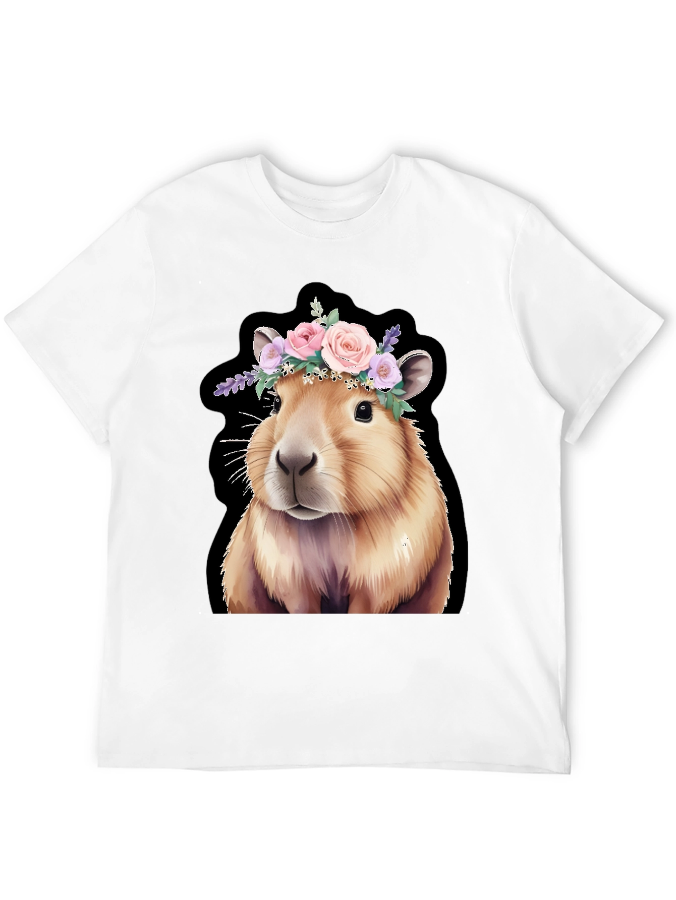 Capybara Floral Crown Black T-Shirt