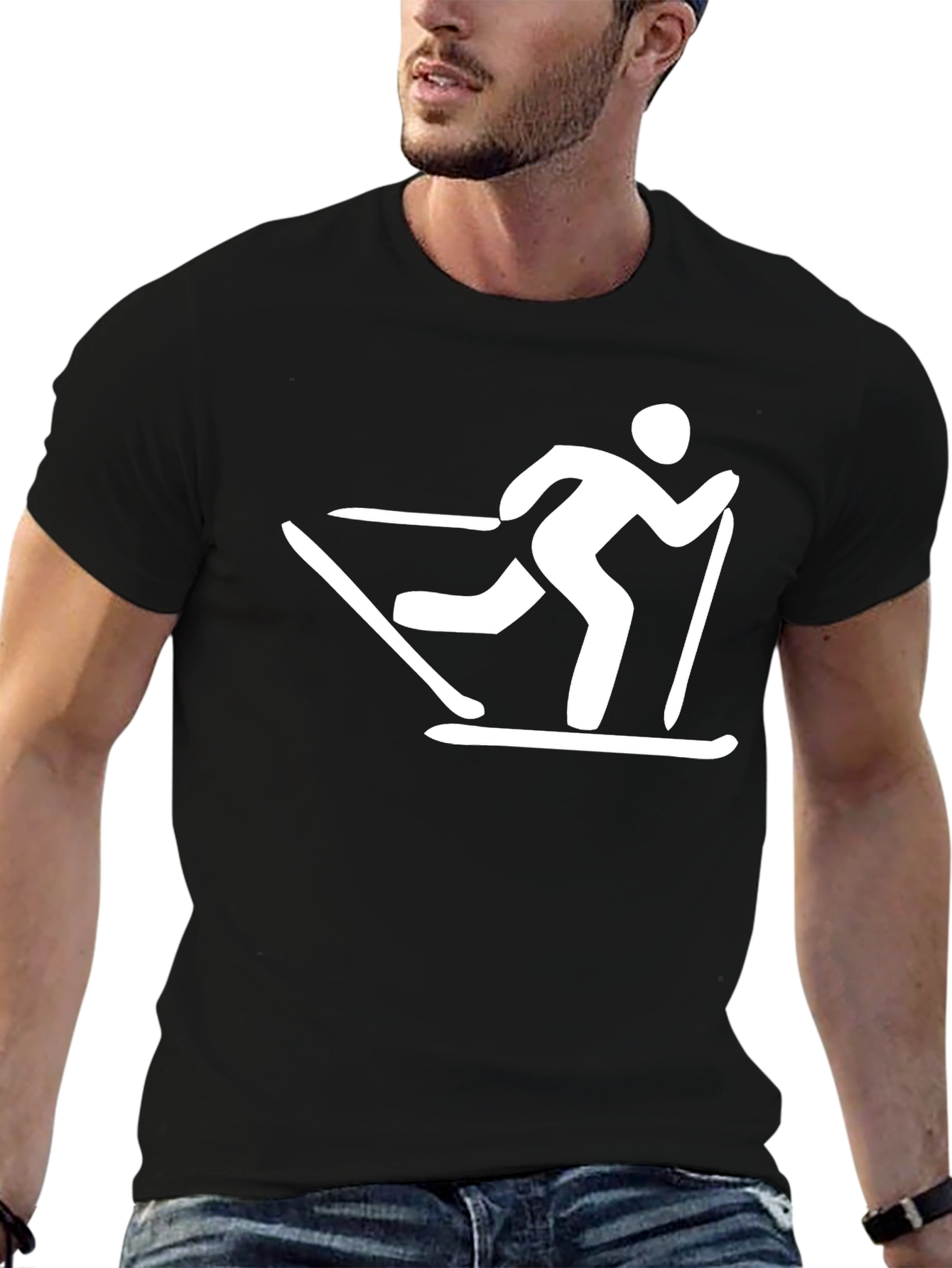 Skier Graphic T-Shirt - Black Cotton Tee