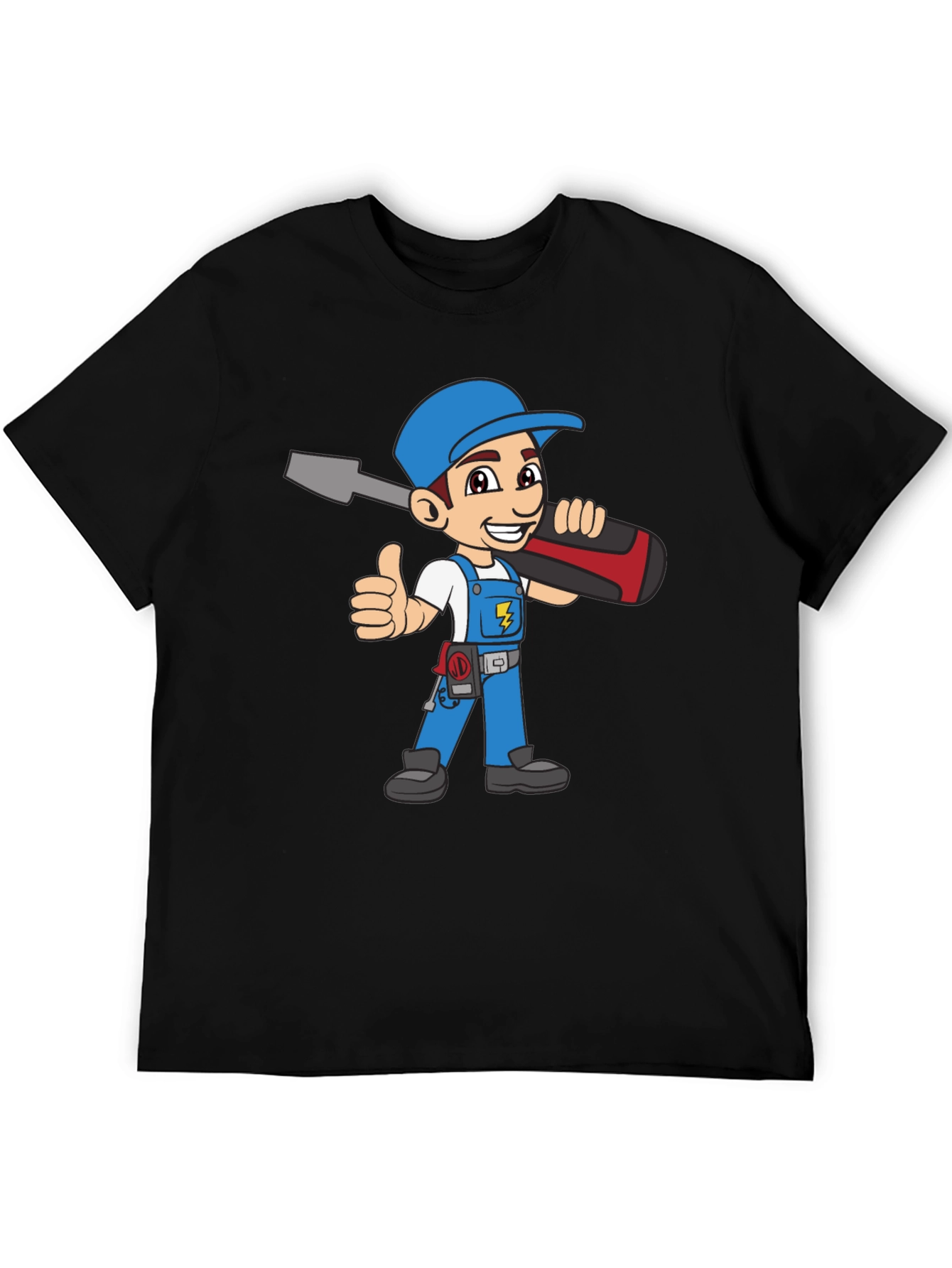 Electrician Cartoon Black T-Shirt