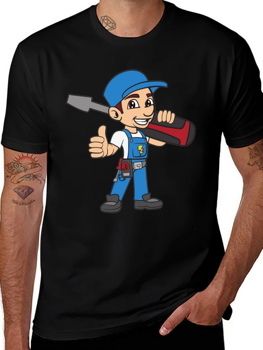 Electrician Cartoon Black T-Shirt