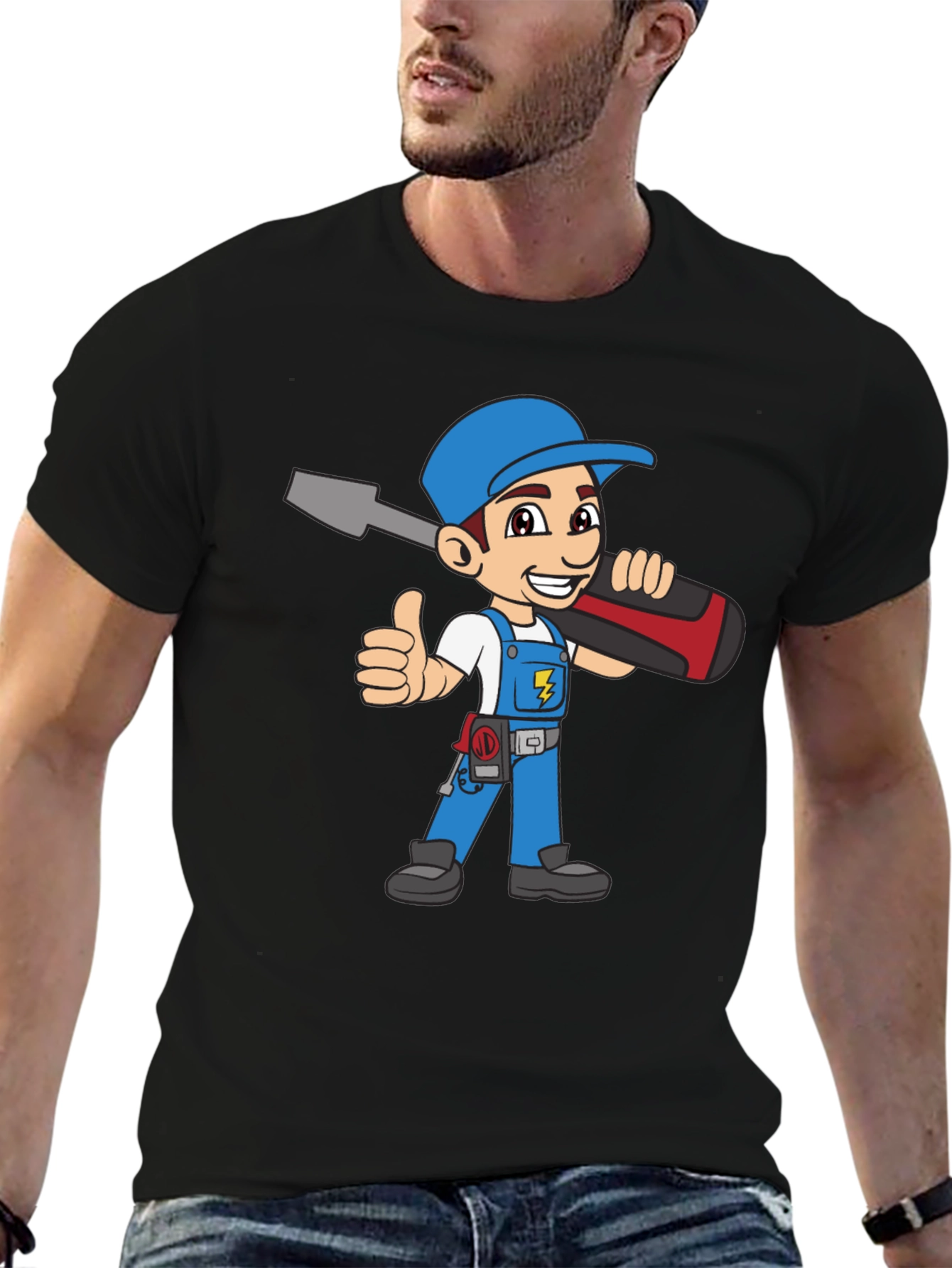 Electrician Cartoon Black T-Shirt