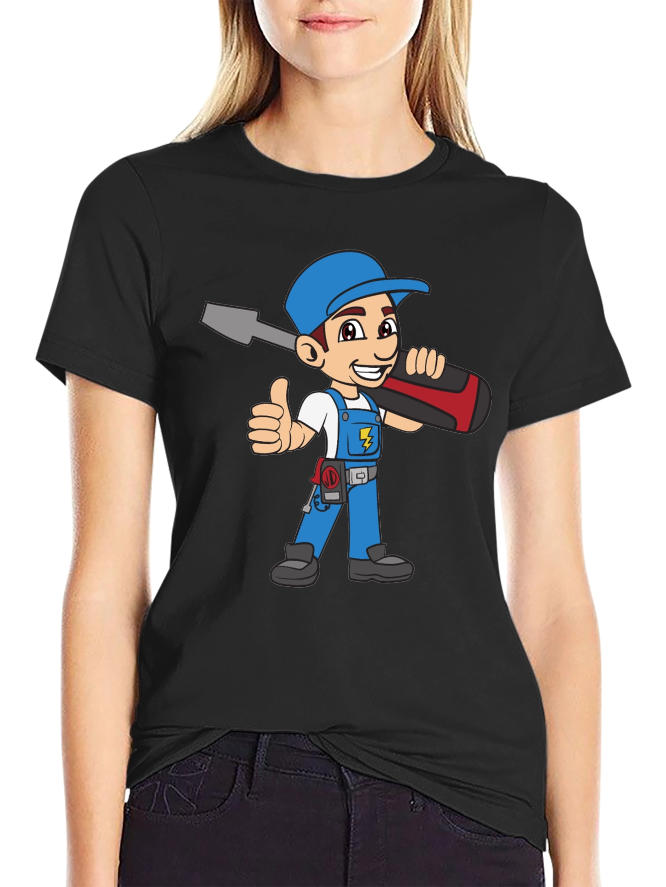 Electrician Cartoon Black T-Shirt