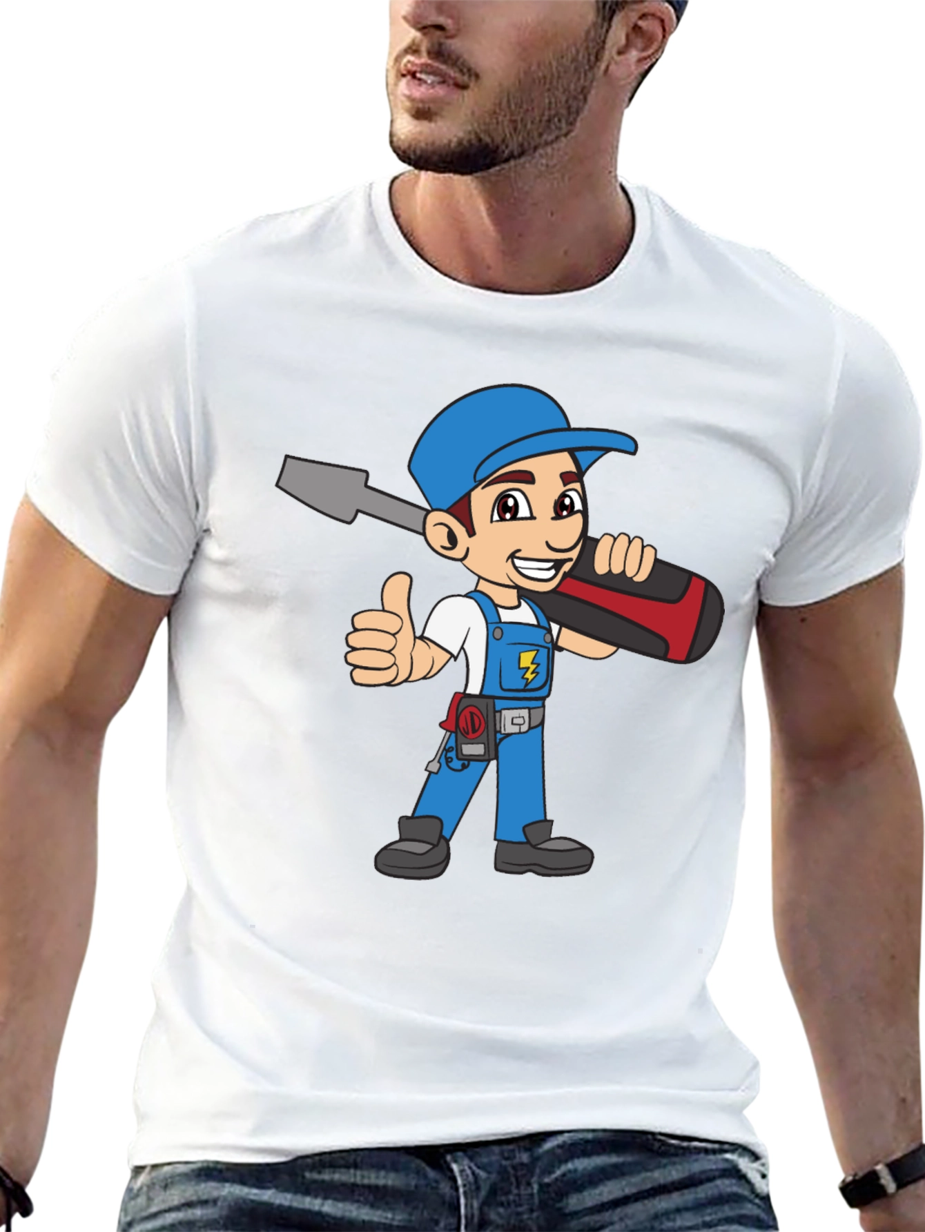 Electrician Cartoon Black T-Shirt