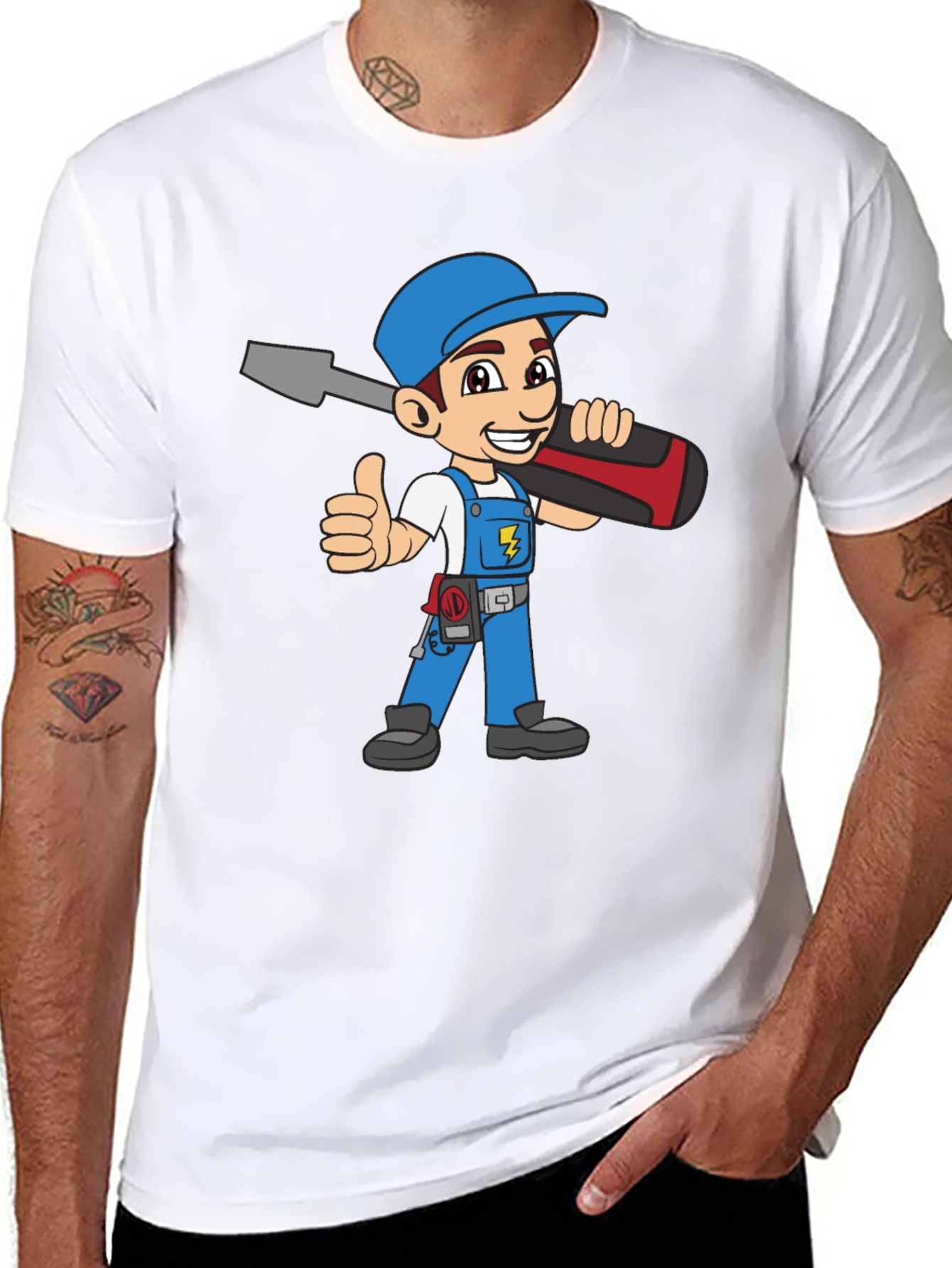 Electrician Cartoon Black T-Shirt