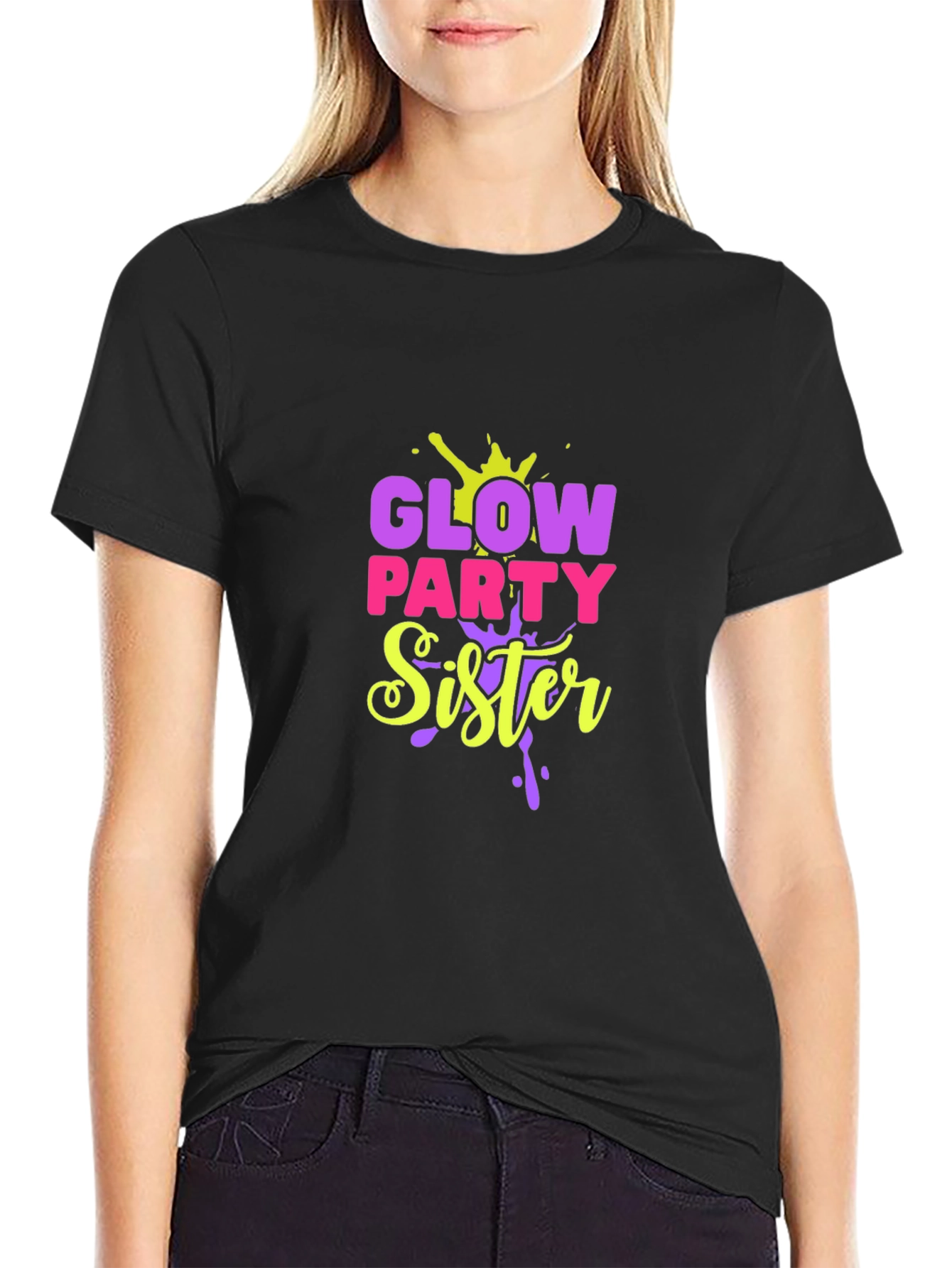 Glow Party Sister Black Graphic Tee