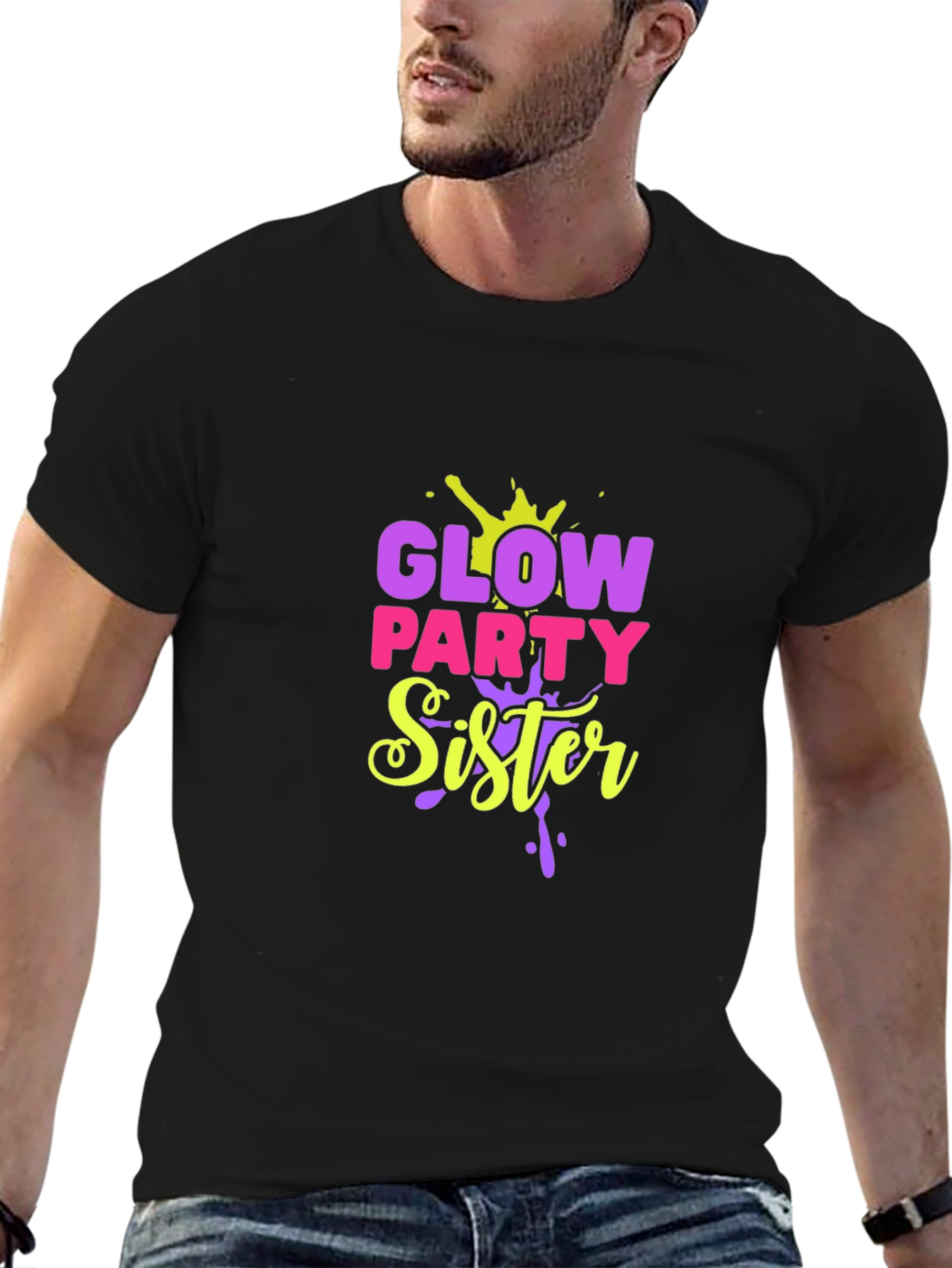 Glow Party Sister Black Graphic Tee