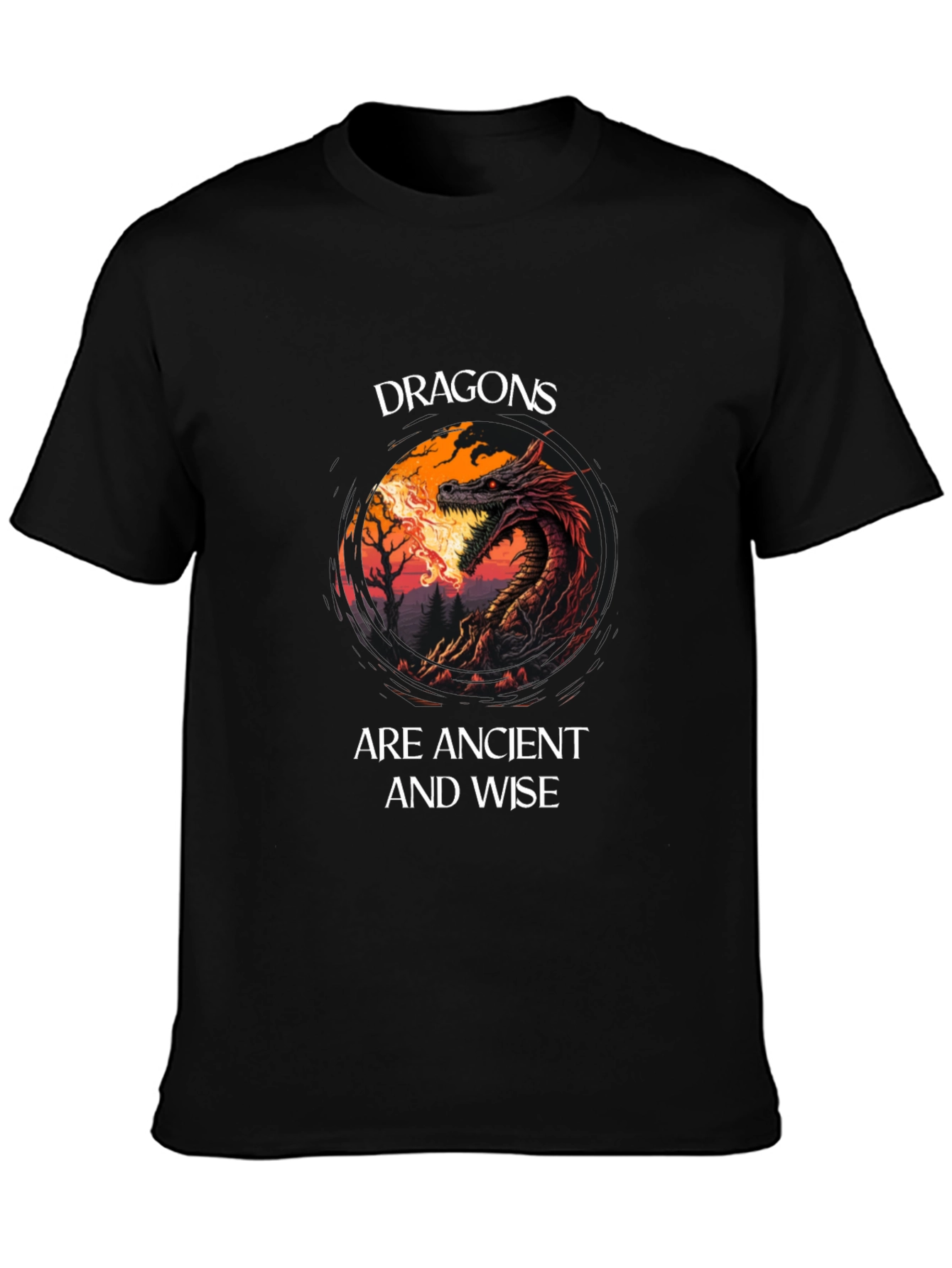 Dragon T-Shirt: Dragons Are Ancient And Wise Black Tee