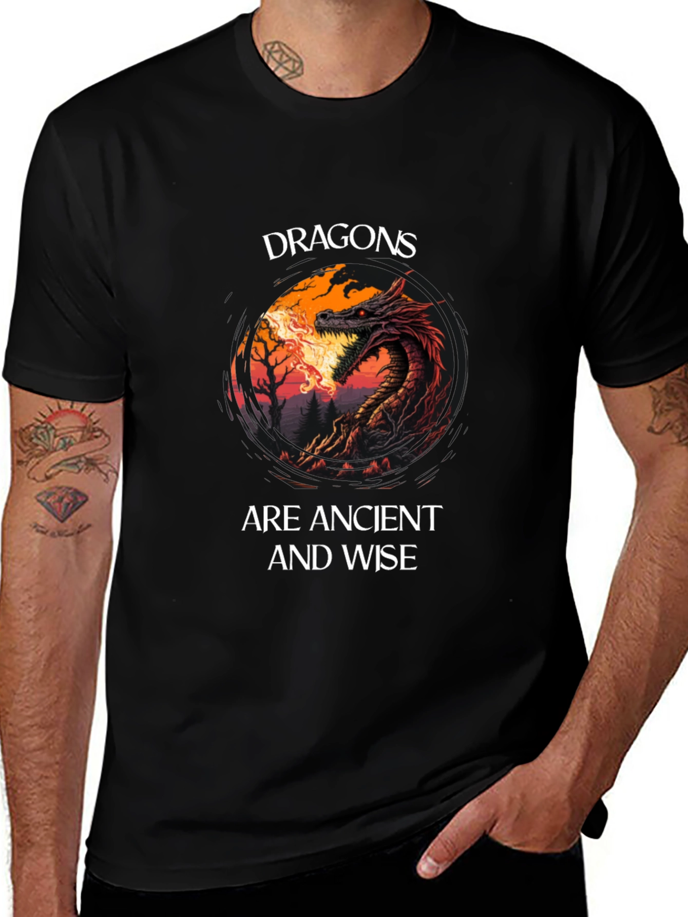 Dragon T-Shirt: Dragons Are Ancient And Wise Black Tee