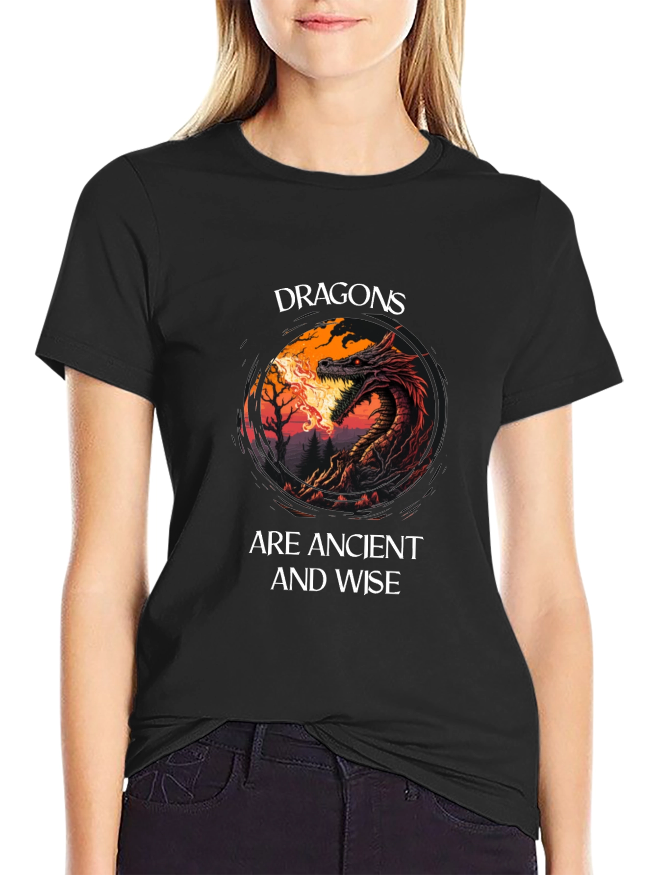 Dragon T-Shirt: Dragons Are Ancient And Wise Black Tee