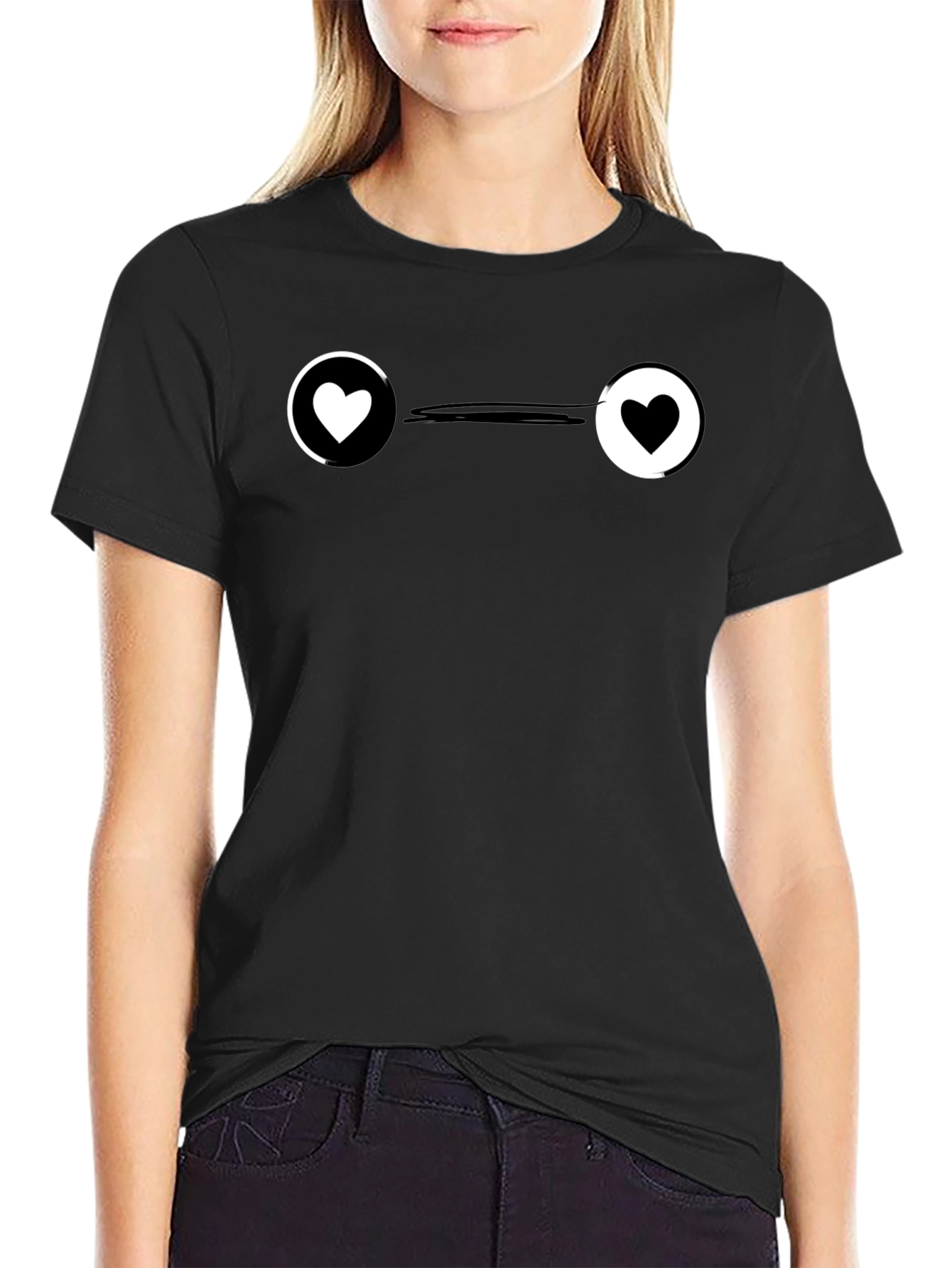 Yin Yang Heart Graphic Tee - Stylish Black T-Shirt
