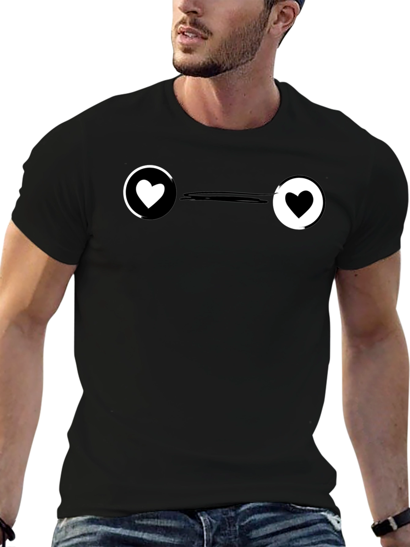 Yin Yang Heart Graphic Tee - Stylish Black T-Shirt
