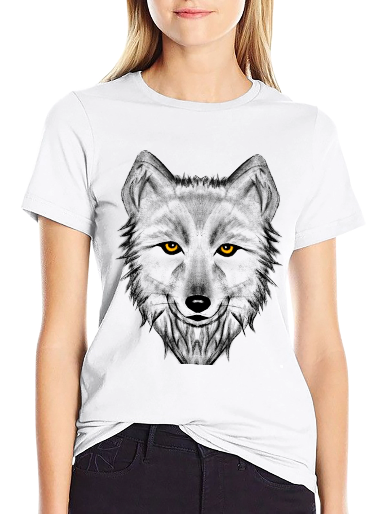 Mens Black Wolf Graphic Print Crew Neck T-Shirt