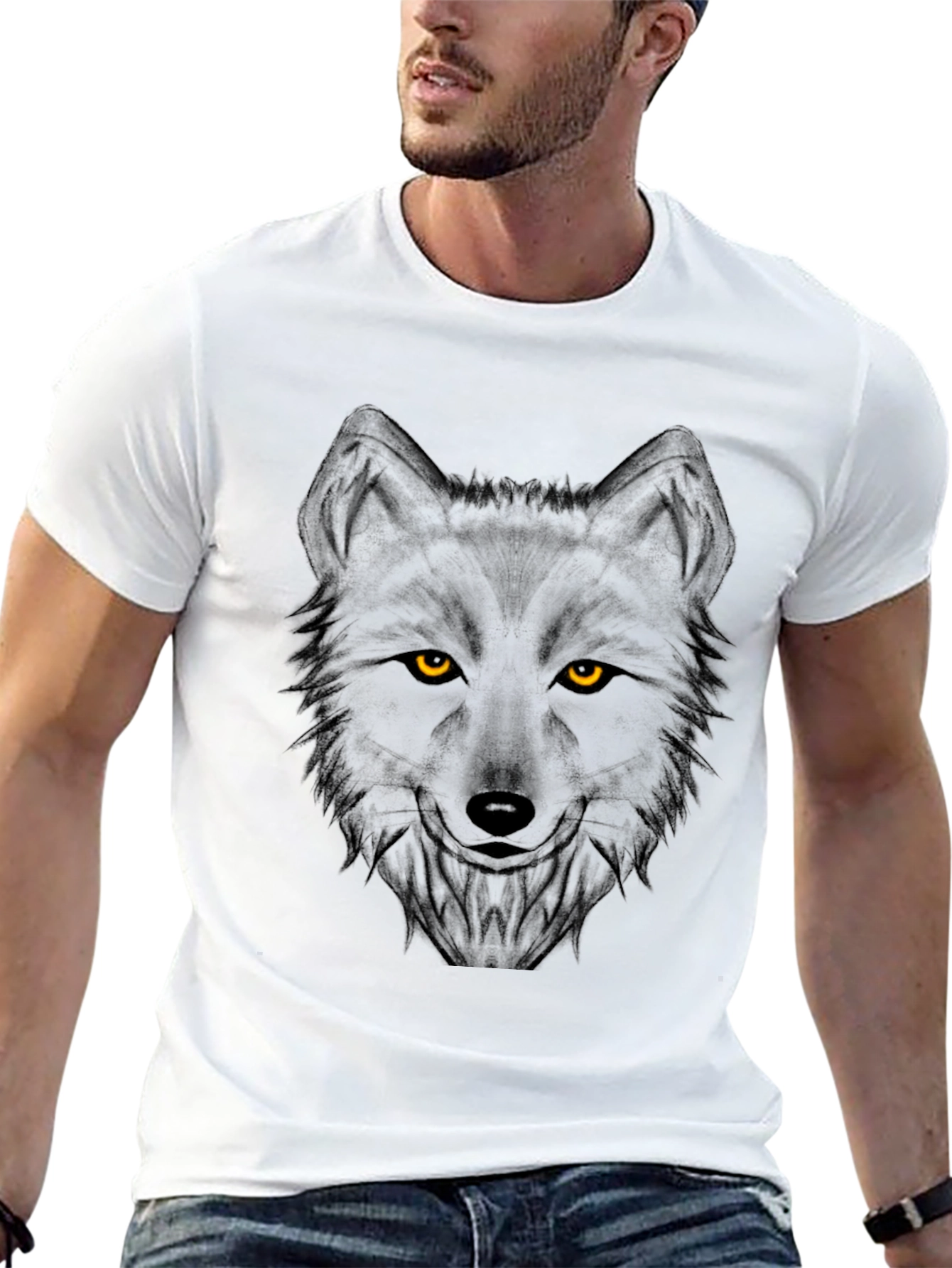 Mens Black Wolf Graphic Print Crew Neck T-Shirt