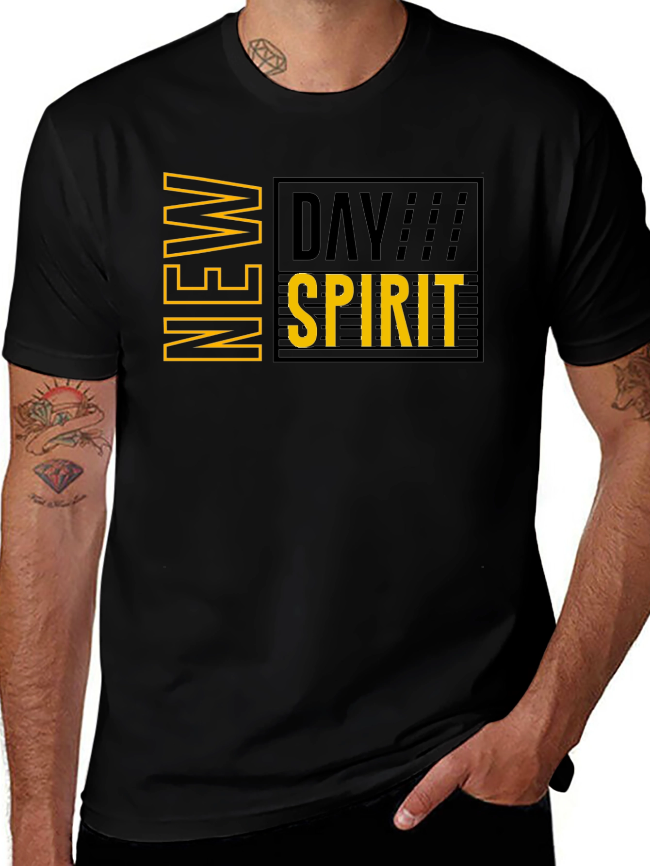 New Day Spirit Graphic Print Black T-Shirt