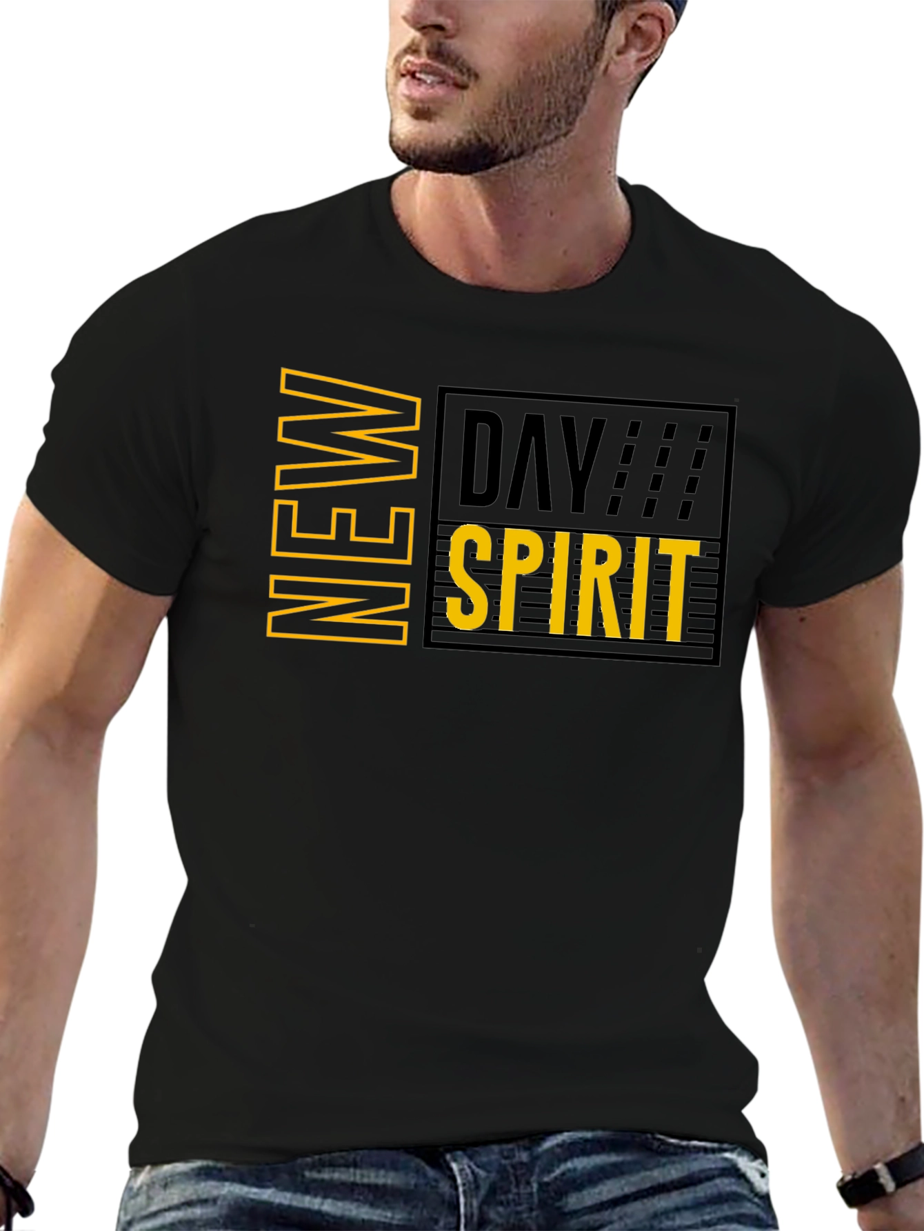 New Day Spirit Graphic Print Black T-Shirt