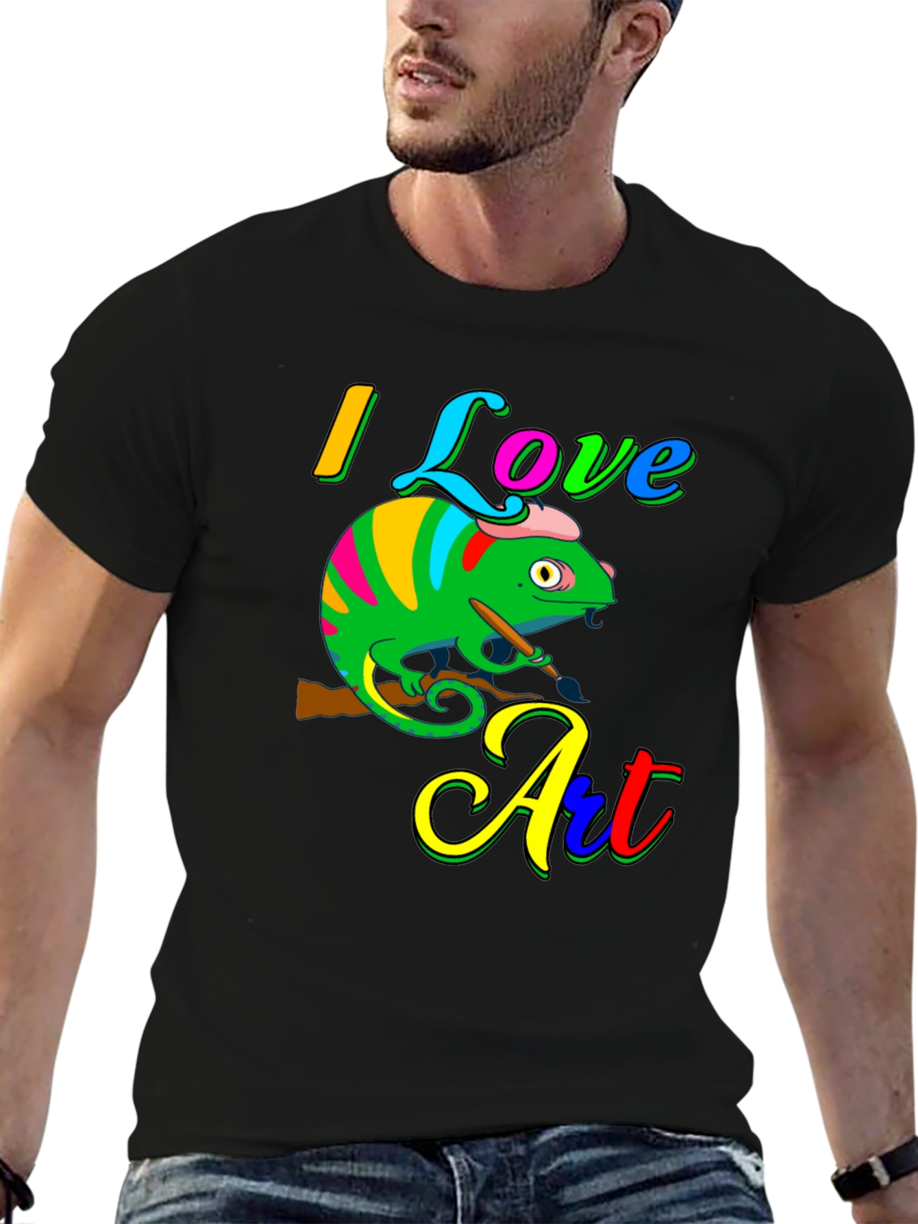 I Love Art Chameleon Graphic Tee - Unique Design