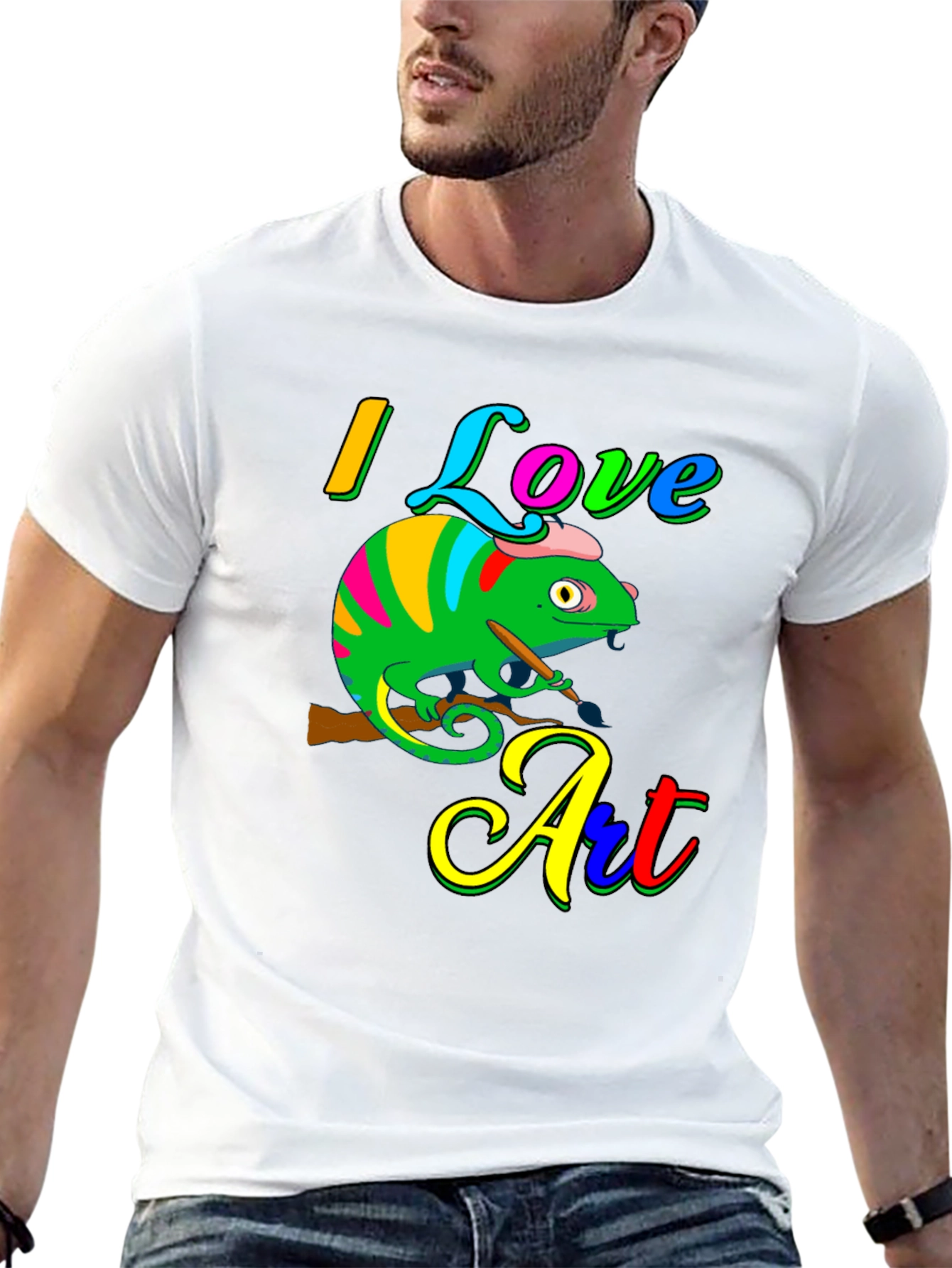 I Love Art Chameleon Graphic Tee - Unique Design
